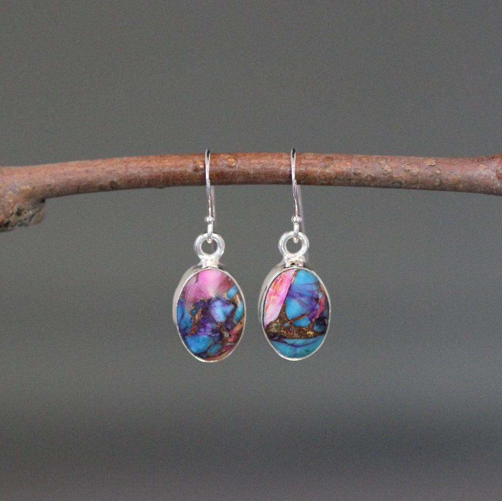 Mojave Copper Turquoise Oval Cabochon Earrings in Sterling Silver Bezels
