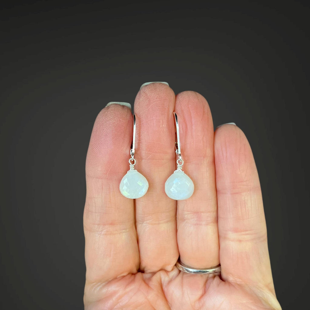 White Moonstone Teardrop Earrings on Sterling Silver Leverbacks