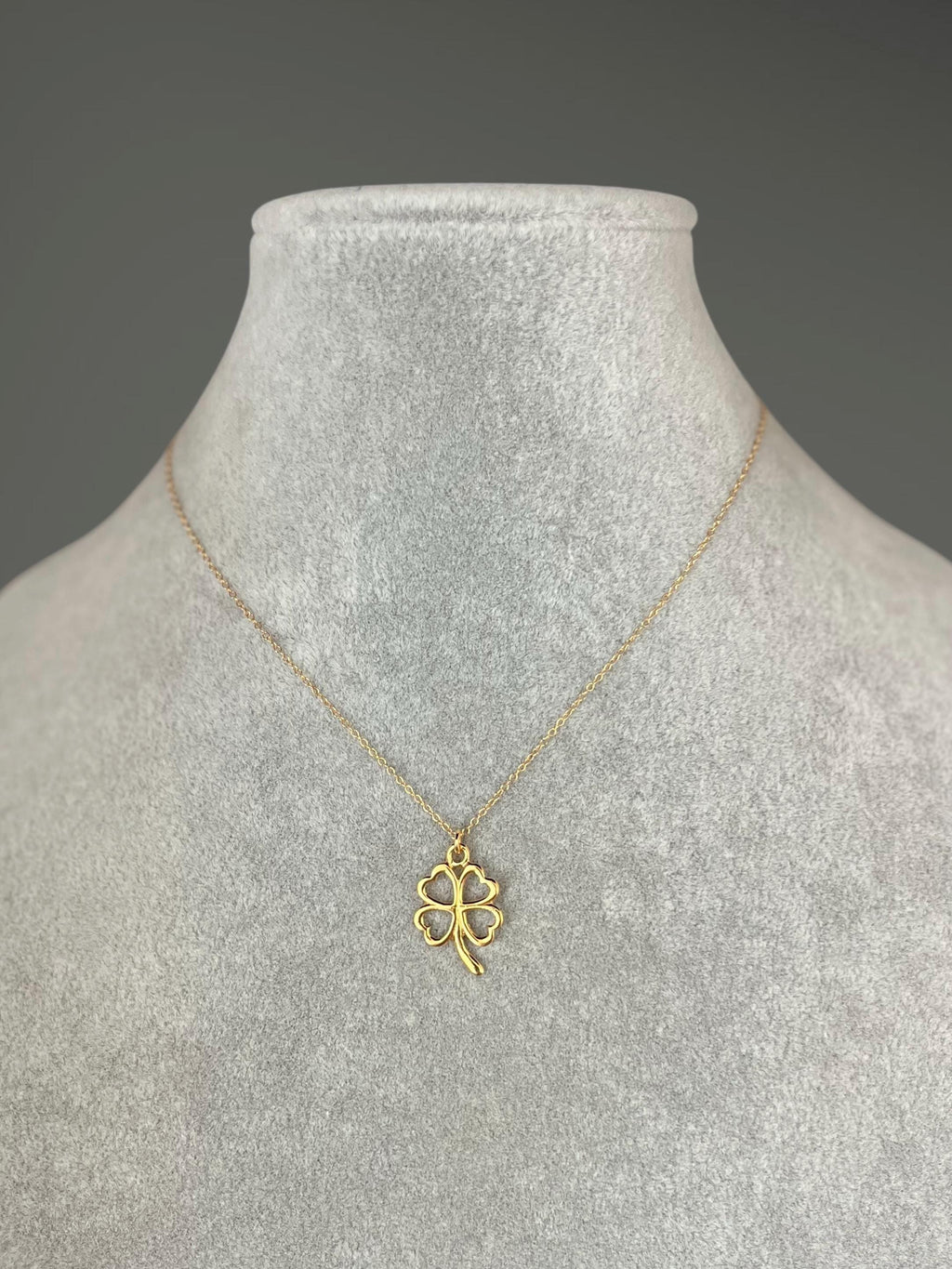 Gold Vermeil Four-Leaf Clover and Heart Charm Pendant Necklace on Gold Filled Chain