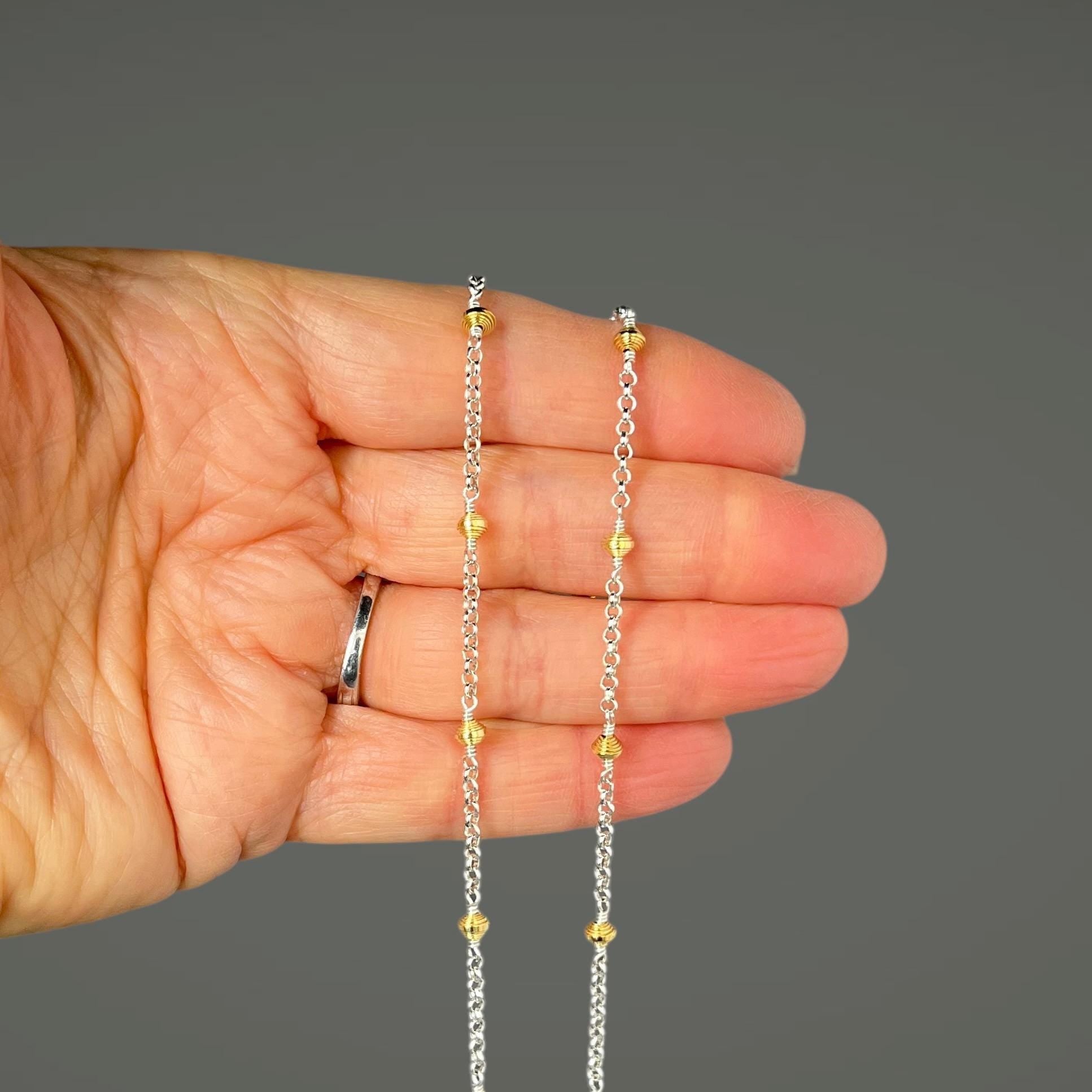 Sterling Silver and Gold Vermeil Beaded Necklace and Earrings Set