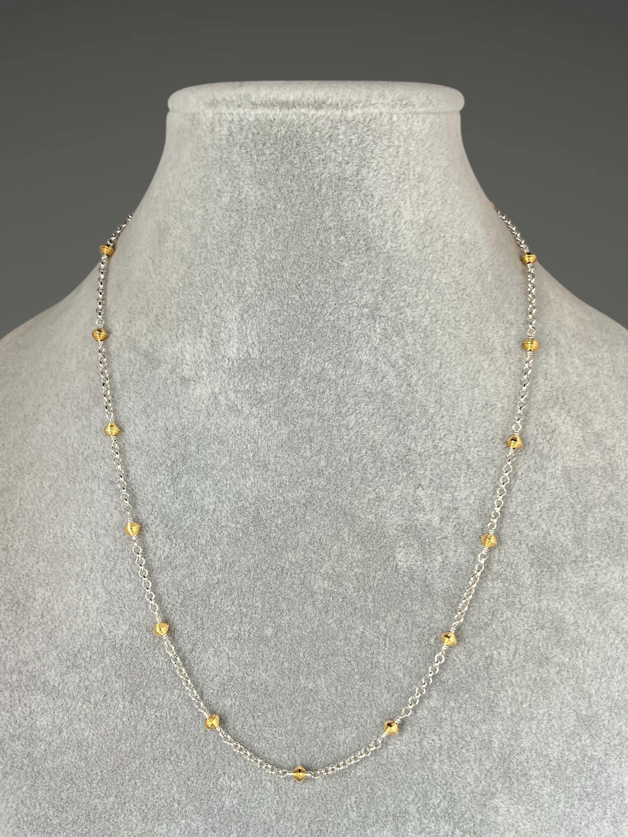 Sterling Silver and Gold Vermeil Beaded Necklace and Earrings Set