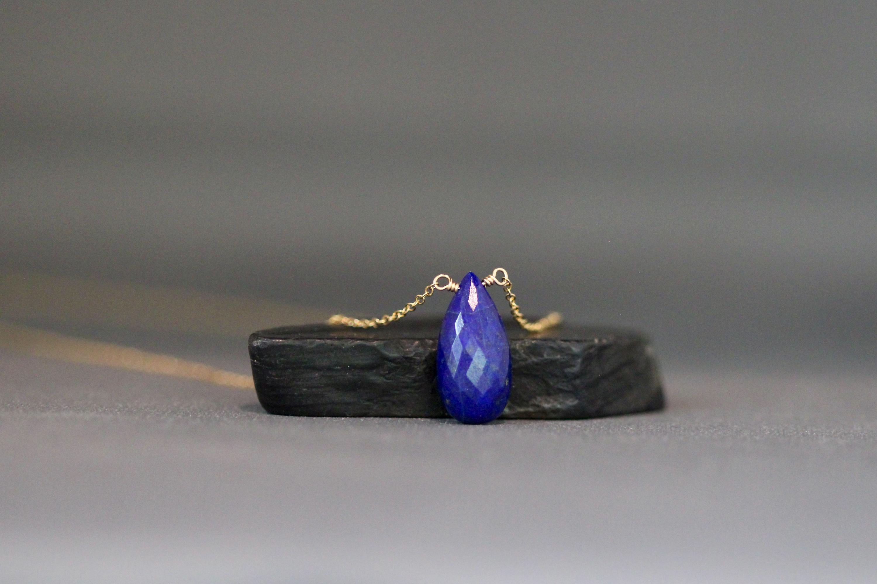 Blue Lapis Teardrop Pendant on a Gold Filled Chain Necklace