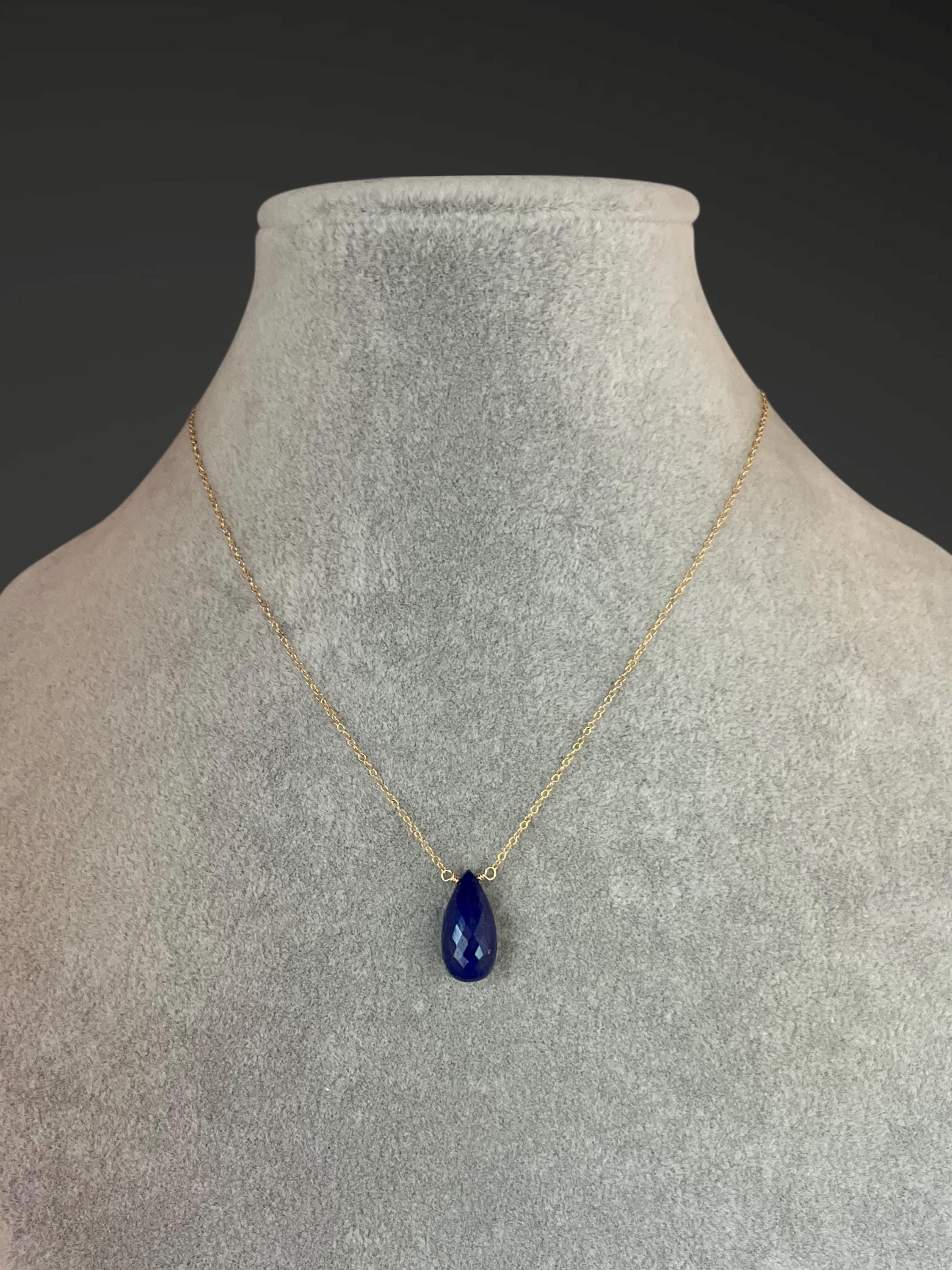 Blue Lapis Teardrop Pendant on a Gold Filled Chain Necklace