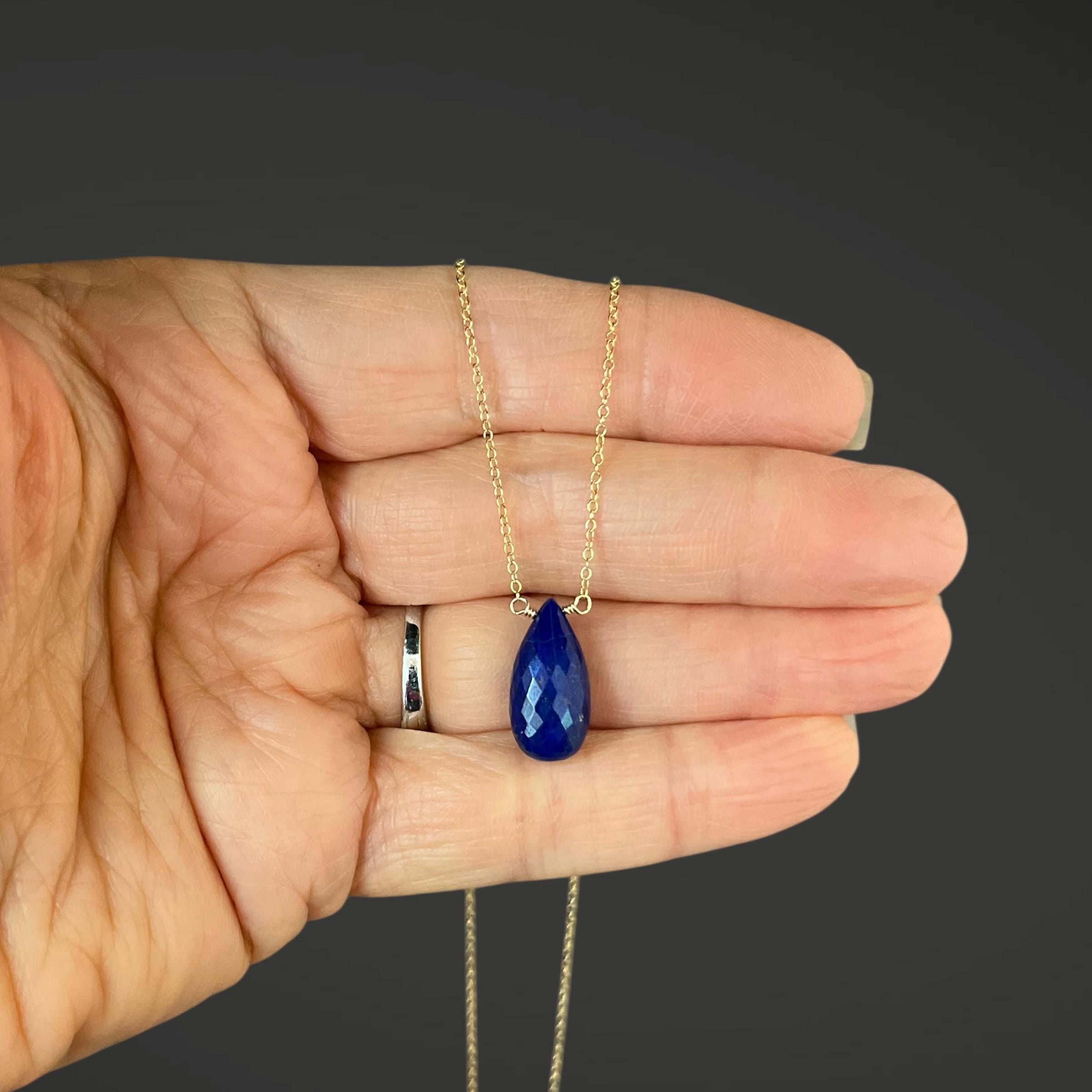 Blue Lapis Teardrop Pendant on a Gold Filled Chain Necklace