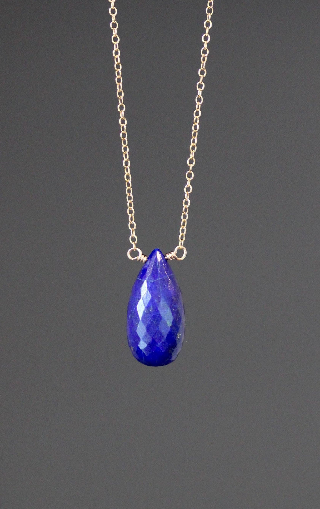 Blue Lapis Teardrop Pendant on a Gold Filled Chain Necklace