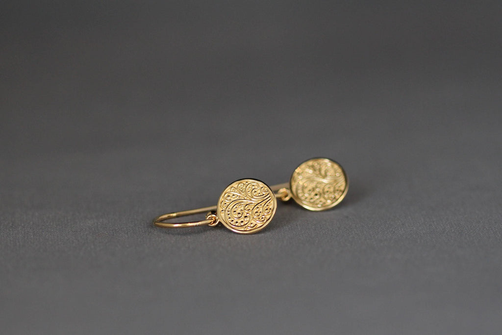 Gold Vermeil Round Medallion Charm Dangle Earrings