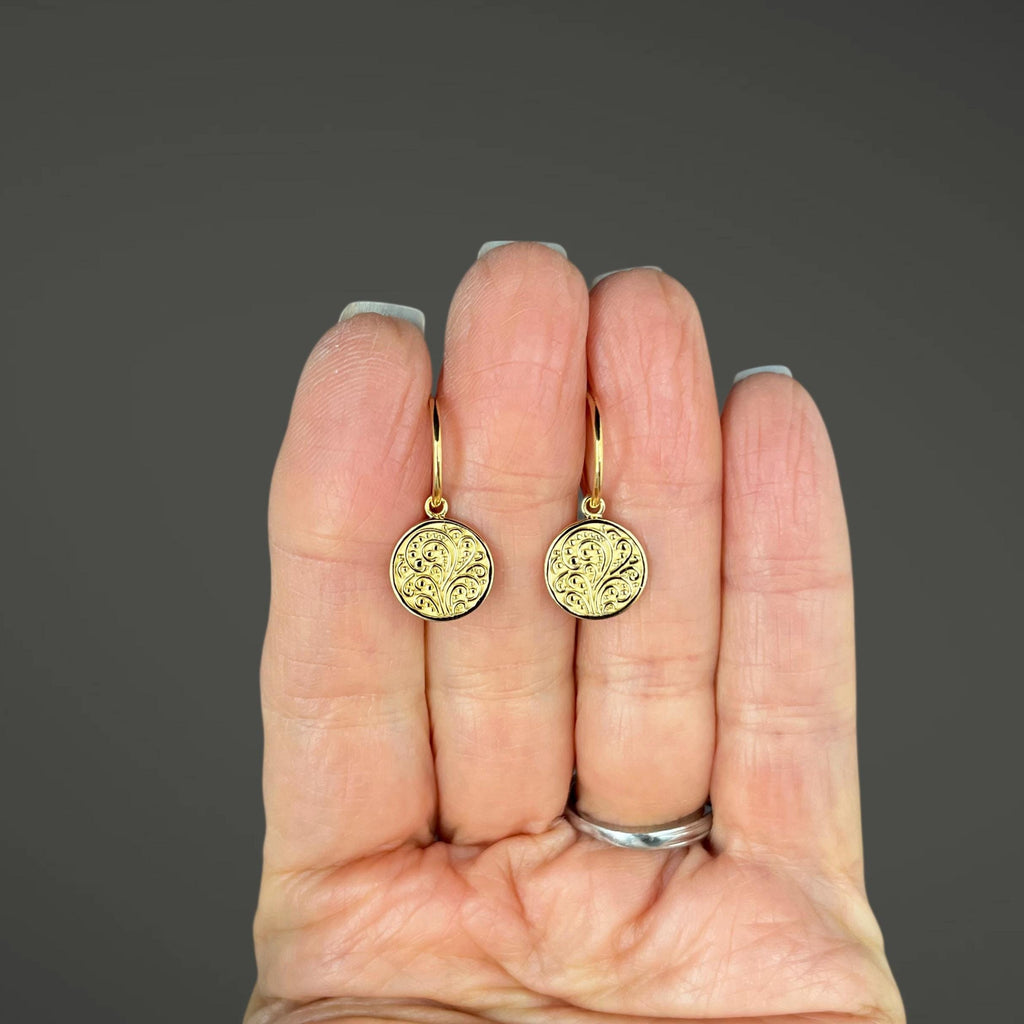 Gold Vermeil Round Medallion Charm Dangle Earrings