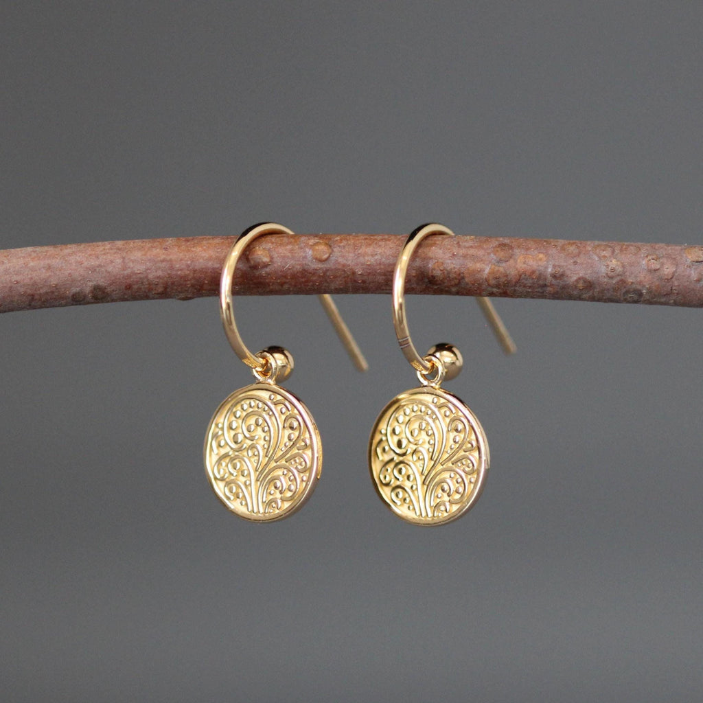 Gold Vermeil Round Medallion Charm Dangle Earrings