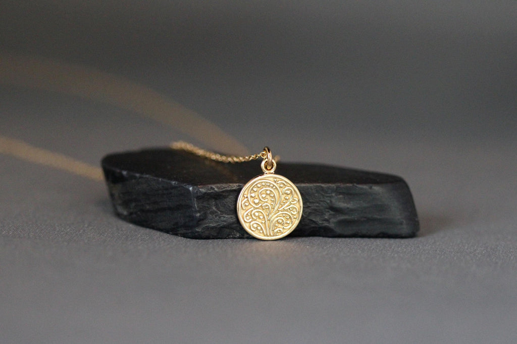 Gold Vermeil Paisley Medallion Necklace on a Gold Filled Chain