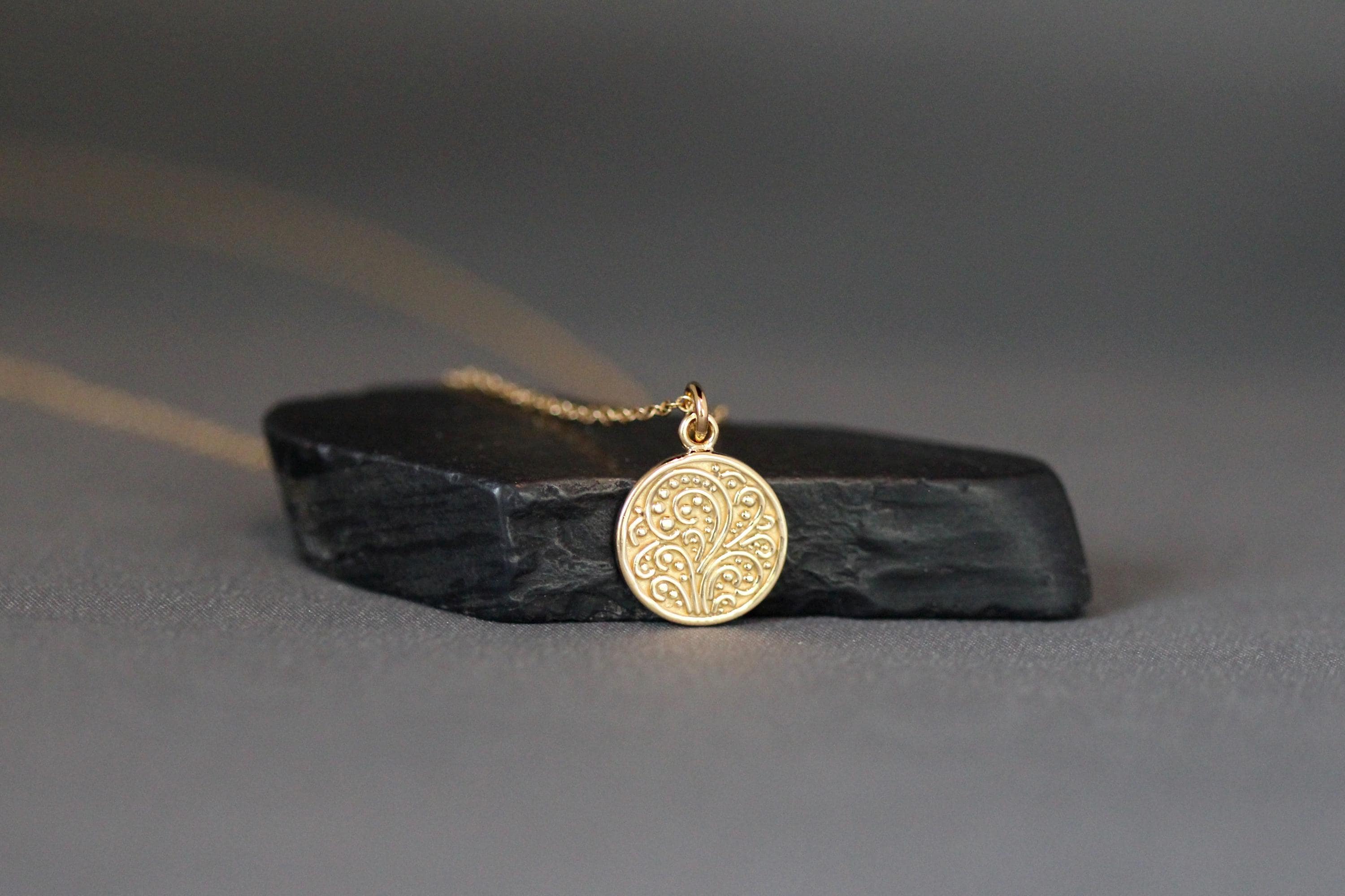 Gold Vermeil Paisley Medallion Necklace on a Gold Filled Chain