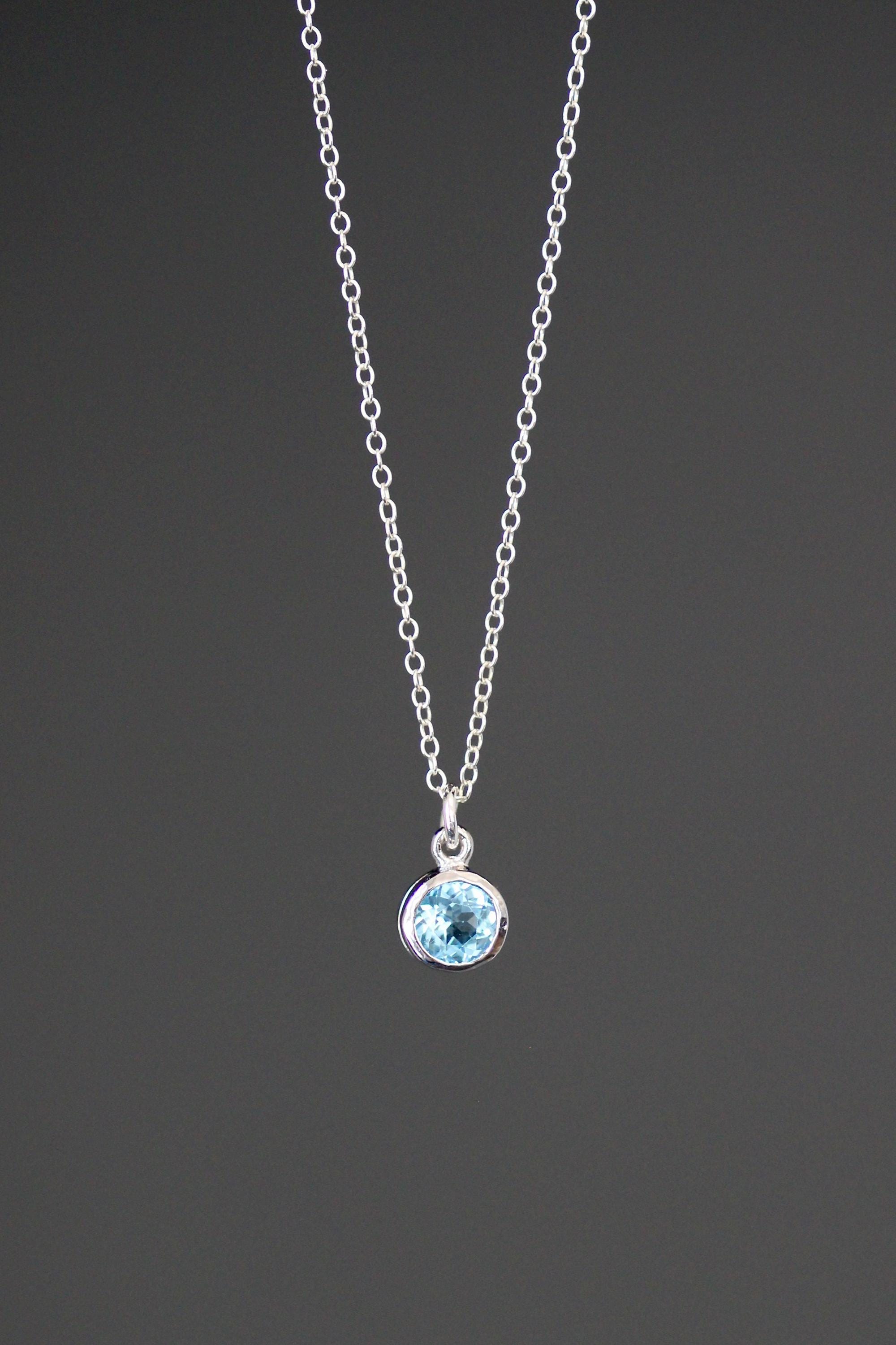 Blue Topaz Bezel Pendant Necklace in Sterling Silver