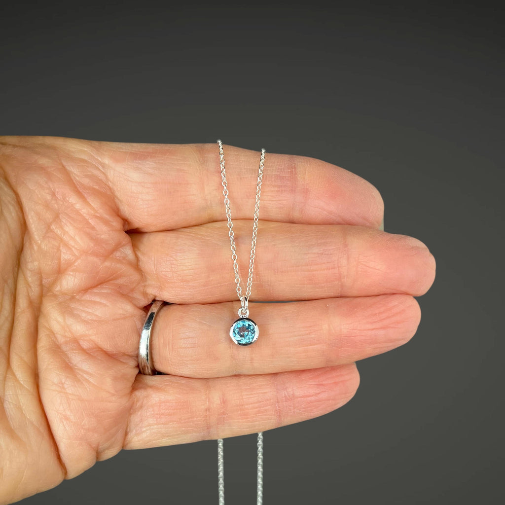 Blue Topaz Bezel Pendant Necklace in Sterling Silver