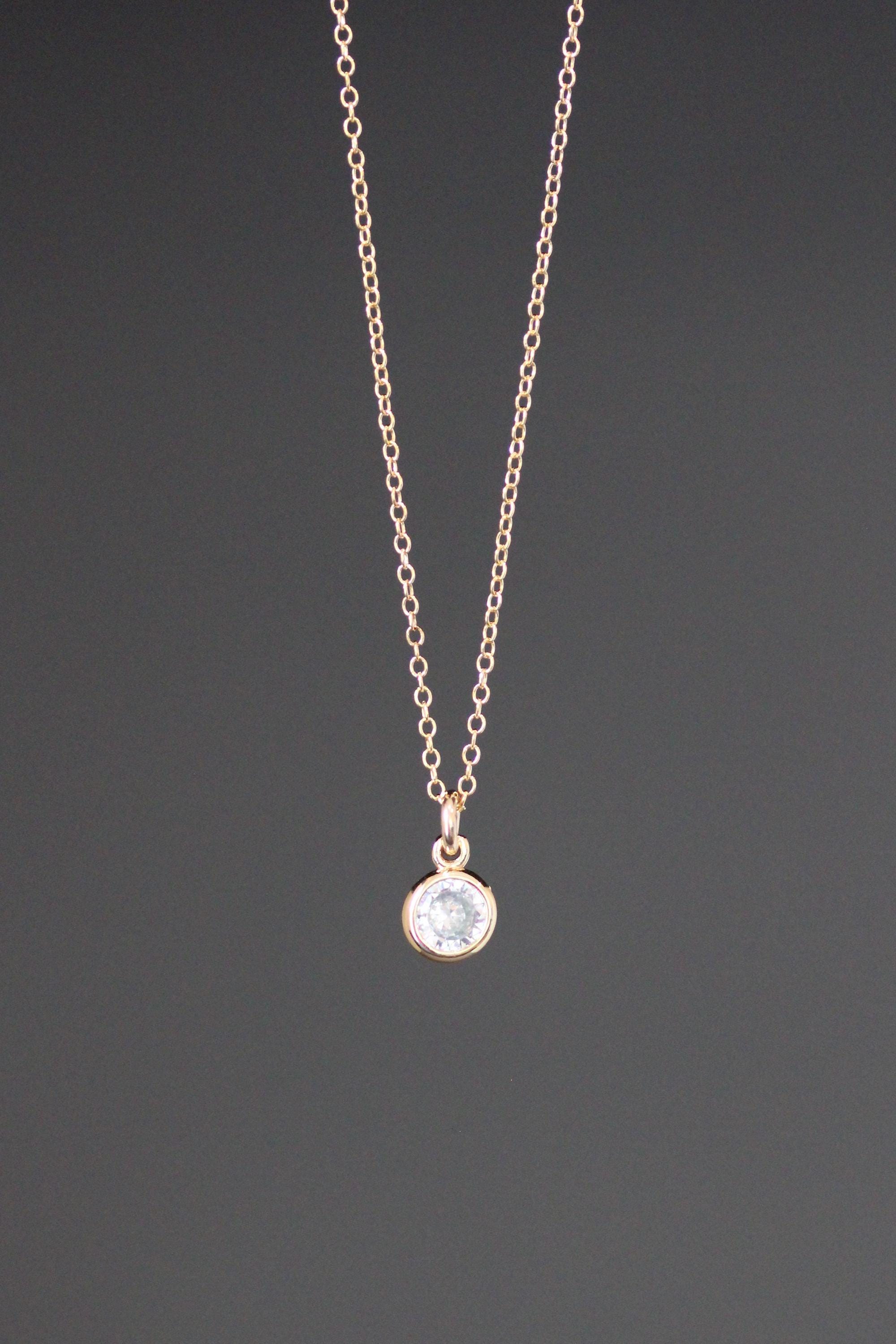 Clear Cubic Zirconia Bezel Pendant on a Gold Filled Chain Necklace
