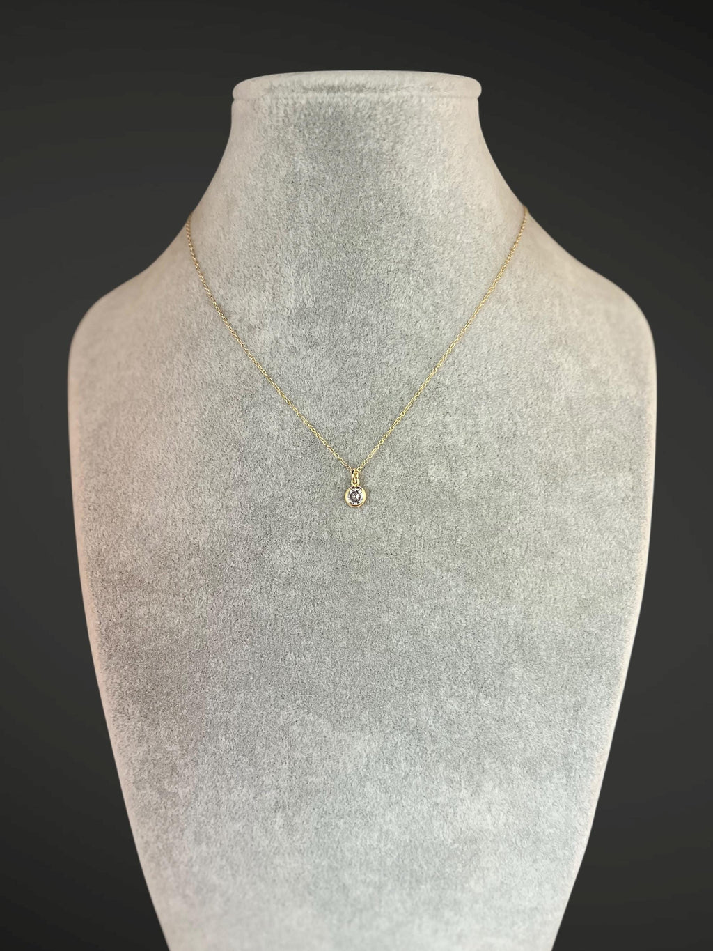 Clear Cubic Zirconia Bezel Pendant on a Gold Filled Chain Necklace