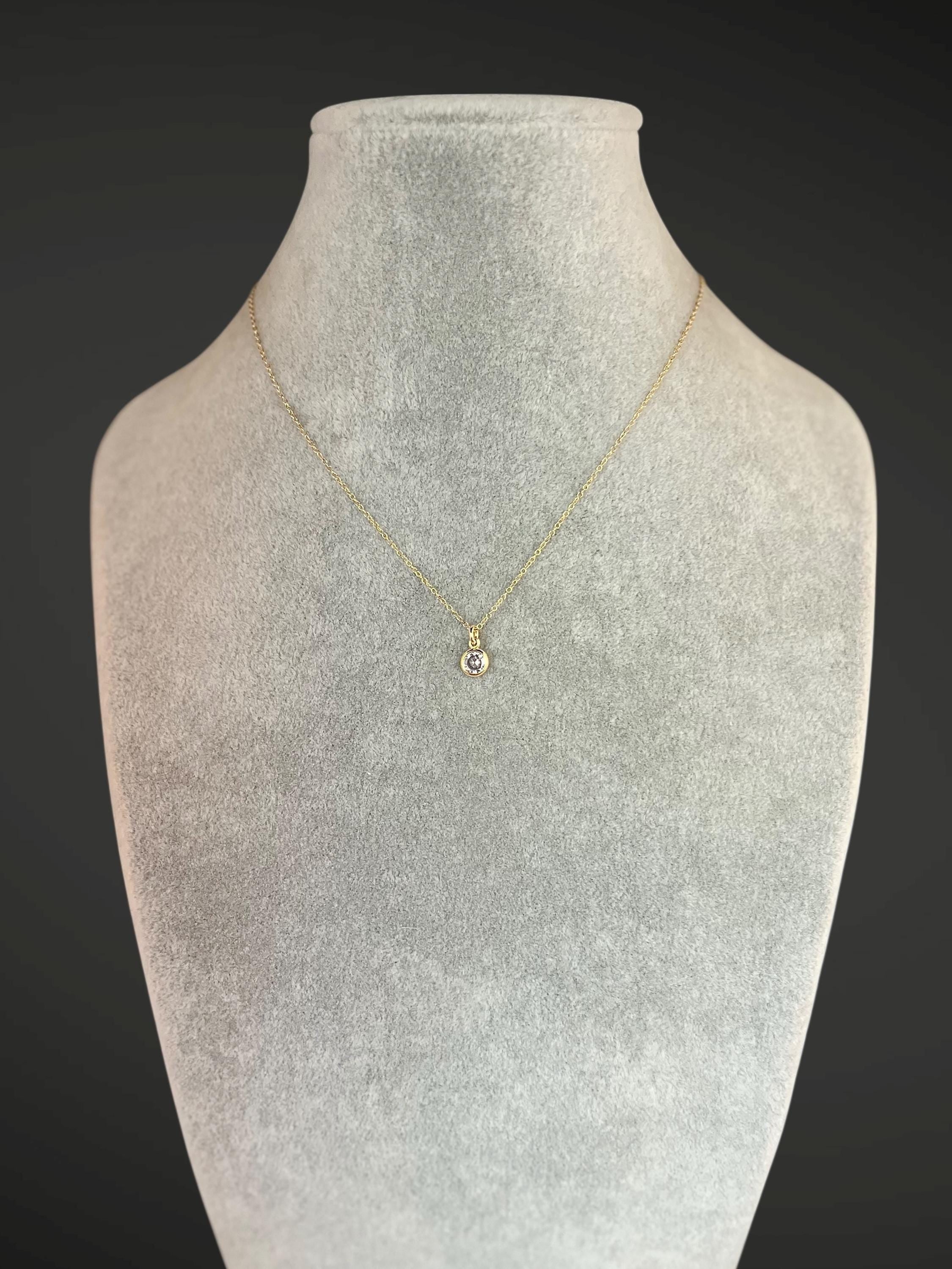 Clear Cubic Zirconia Bezel Pendant on a Gold Filled Chain Necklace