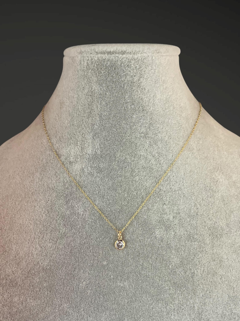 Clear Cubic Zirconia Bezel Pendant on a Gold Filled Chain Necklace