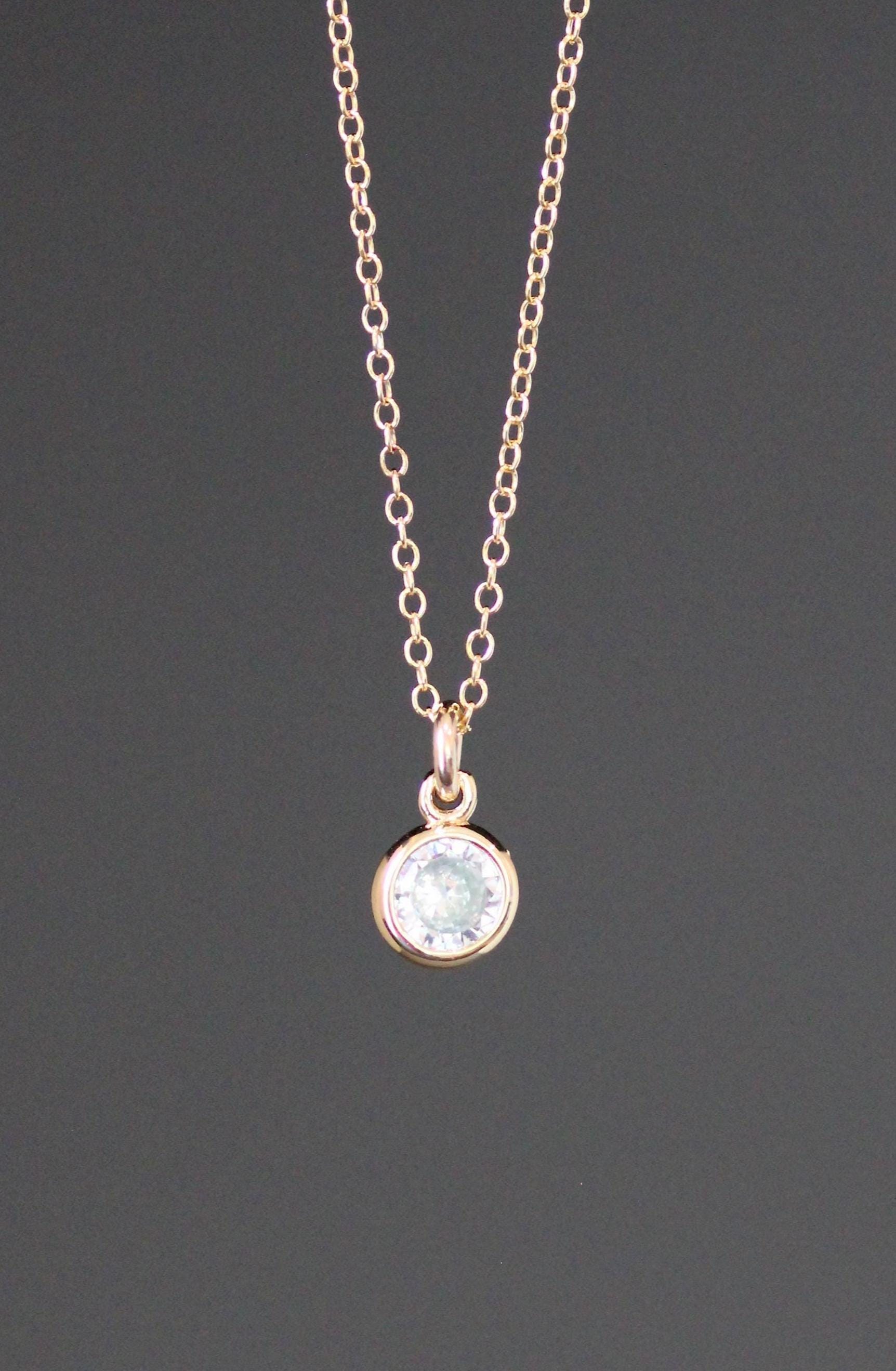 Clear Cubic Zirconia Bezel Pendant on a Gold Filled Chain Necklace