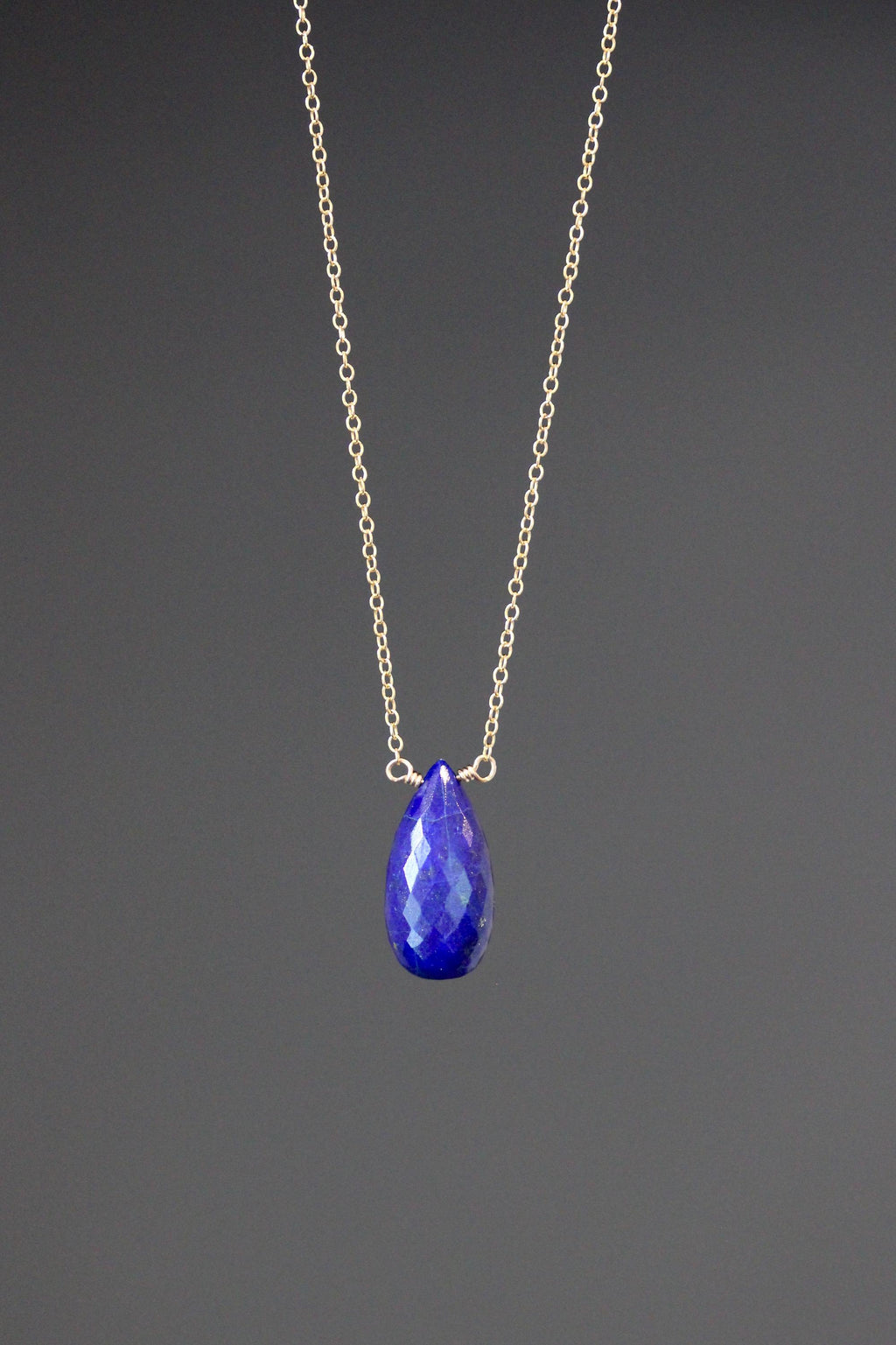 Blue Lapis Teardrop Pendant on a Gold Filled Chain Necklace
