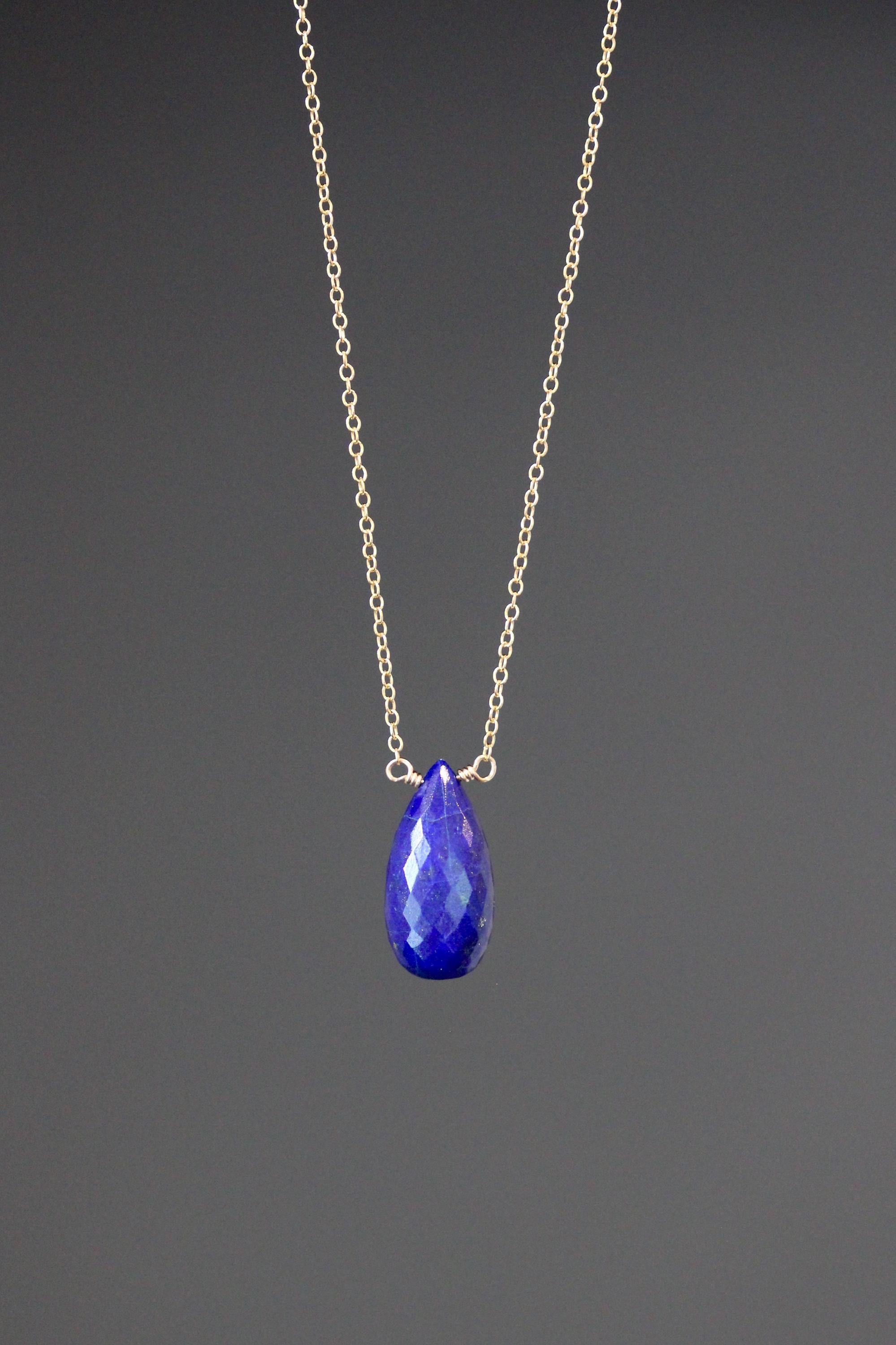 Blue Lapis Teardrop Pendant on a Gold Filled Chain Necklace