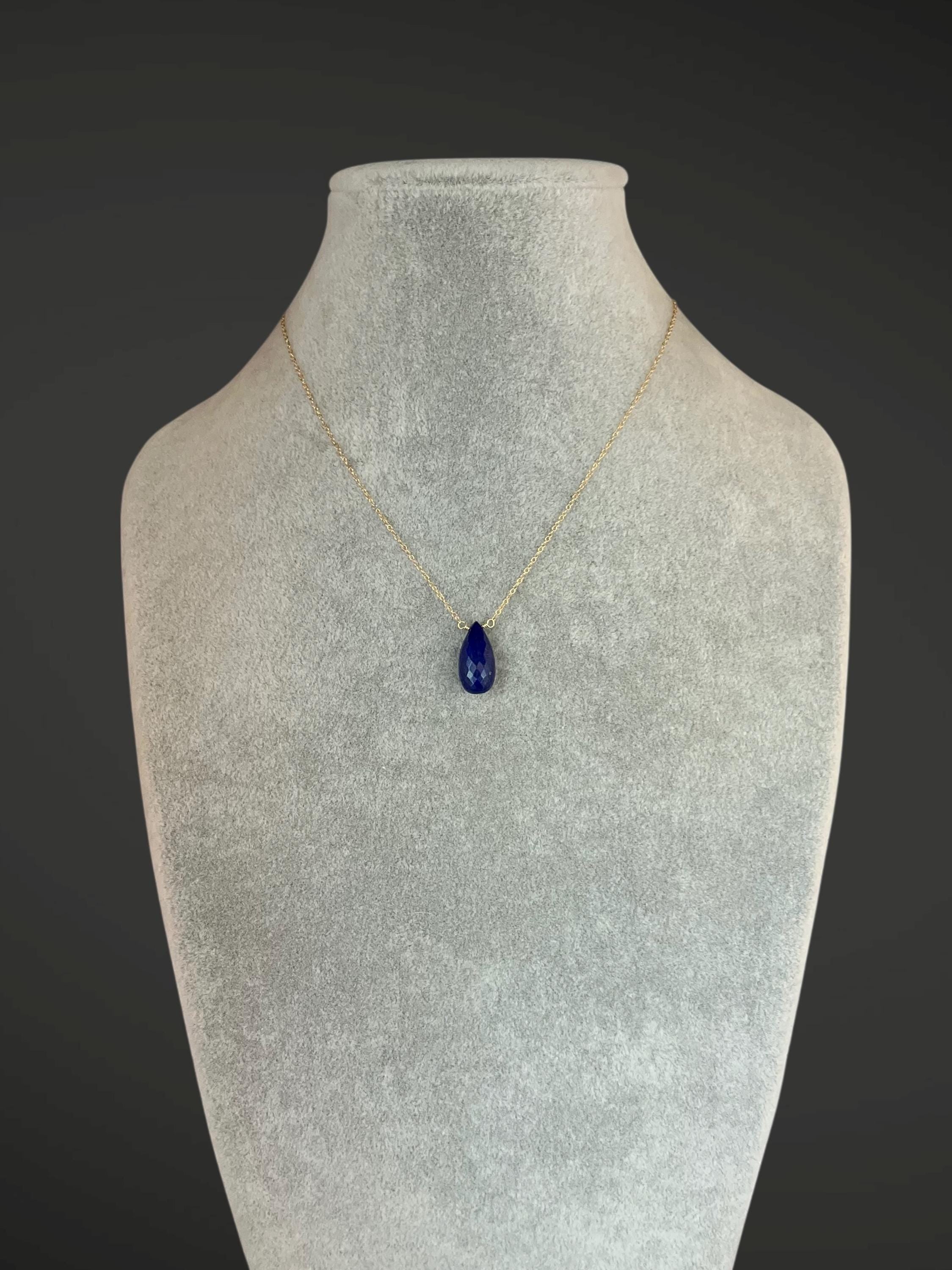 Blue Lapis Teardrop Pendant on a Gold Filled Chain Necklace