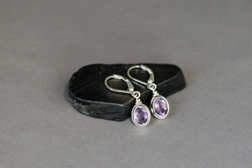 Amethyst Bezel Earrings on Bali Sterling Silver Charm Leverbacks