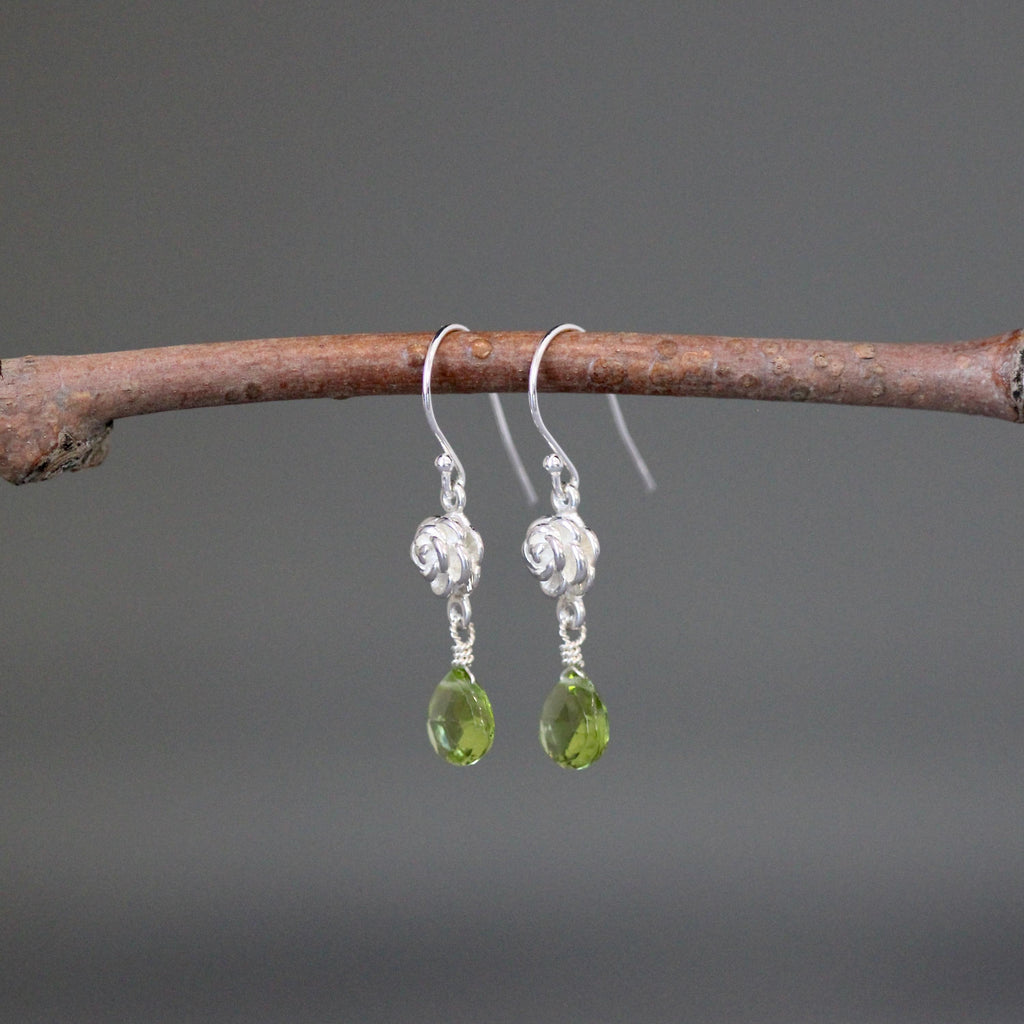 Peridot Teardrop Earrings on Bali Sterling Silver Flower Links