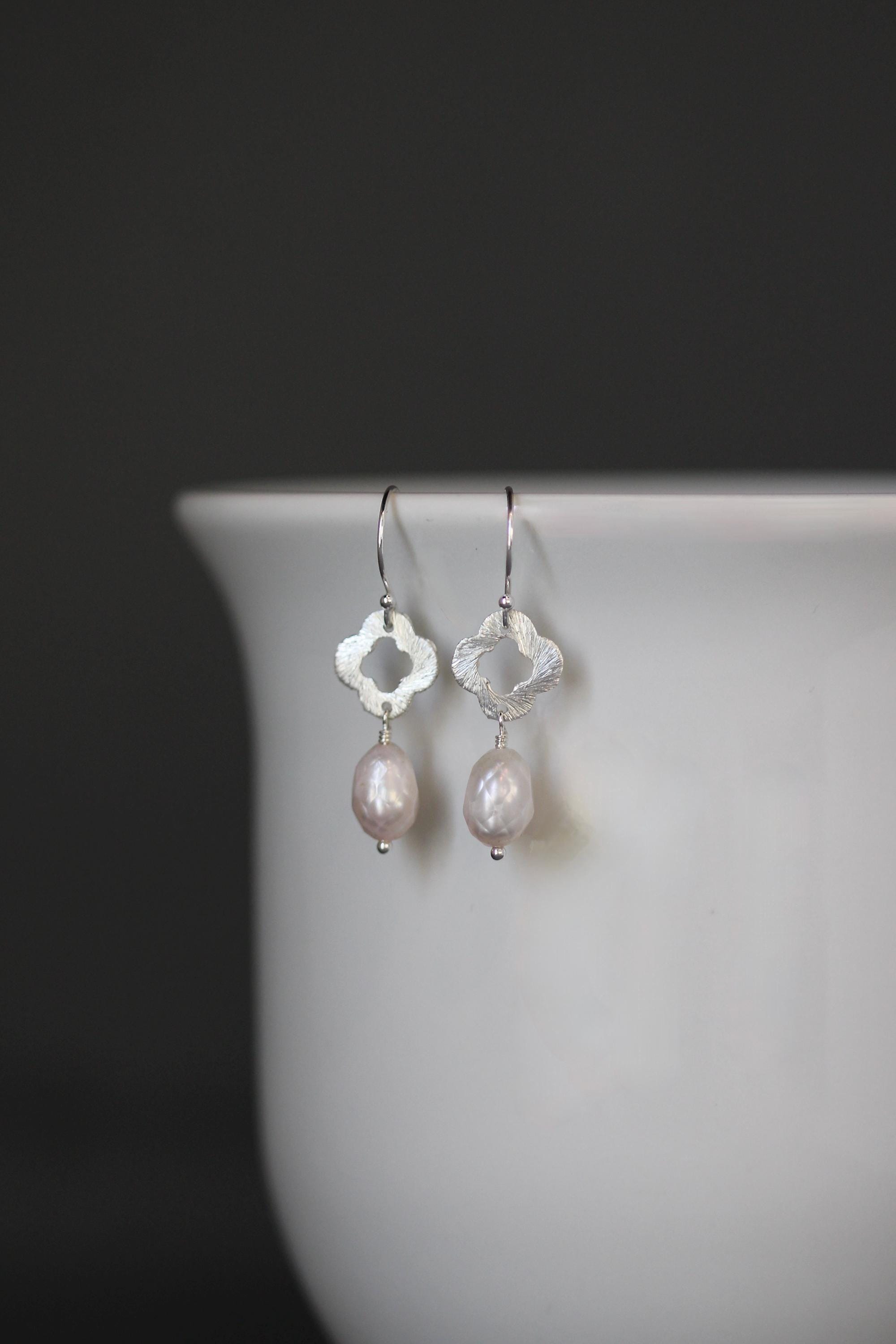 Faceted Freshwater Pearl Earrings on Brushed Bali Silver Links