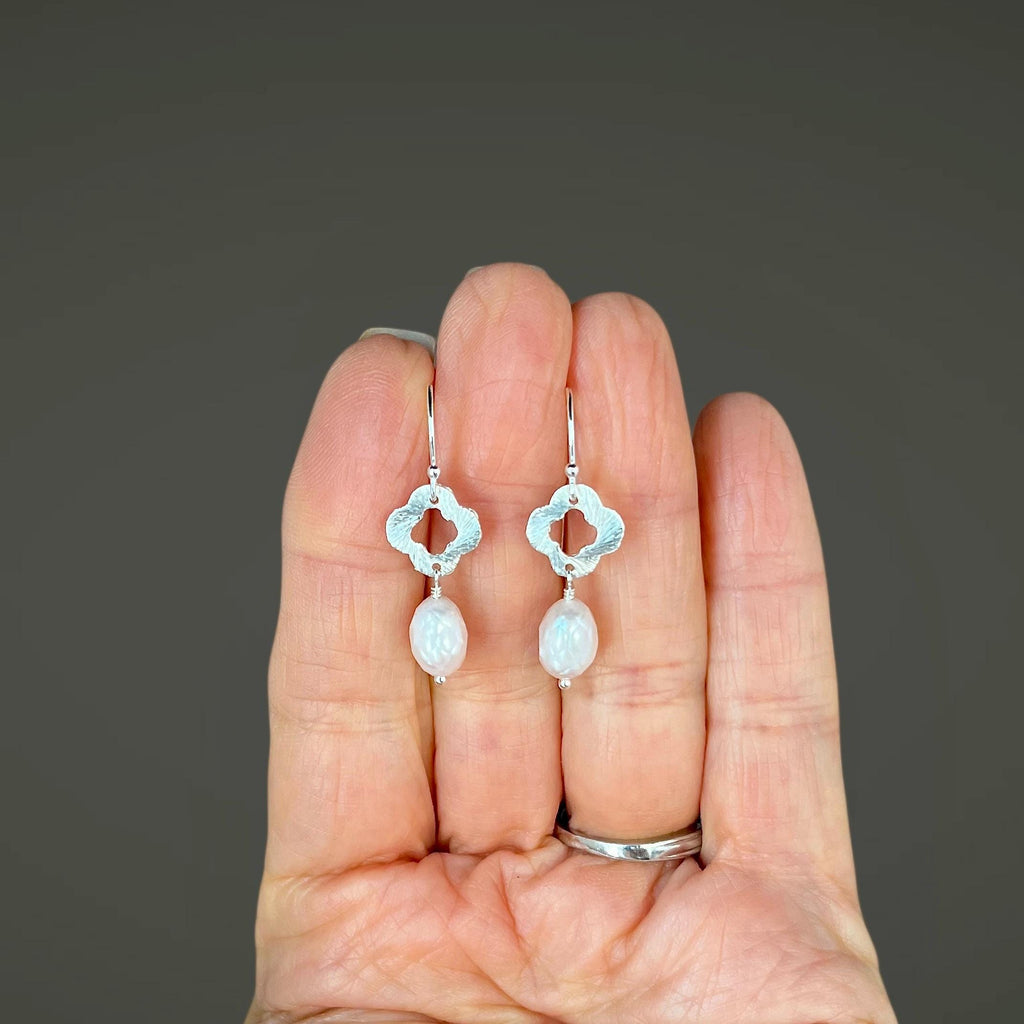 Faceted Freshwater Pearl Earrings on Brushed Bali Silver Links
