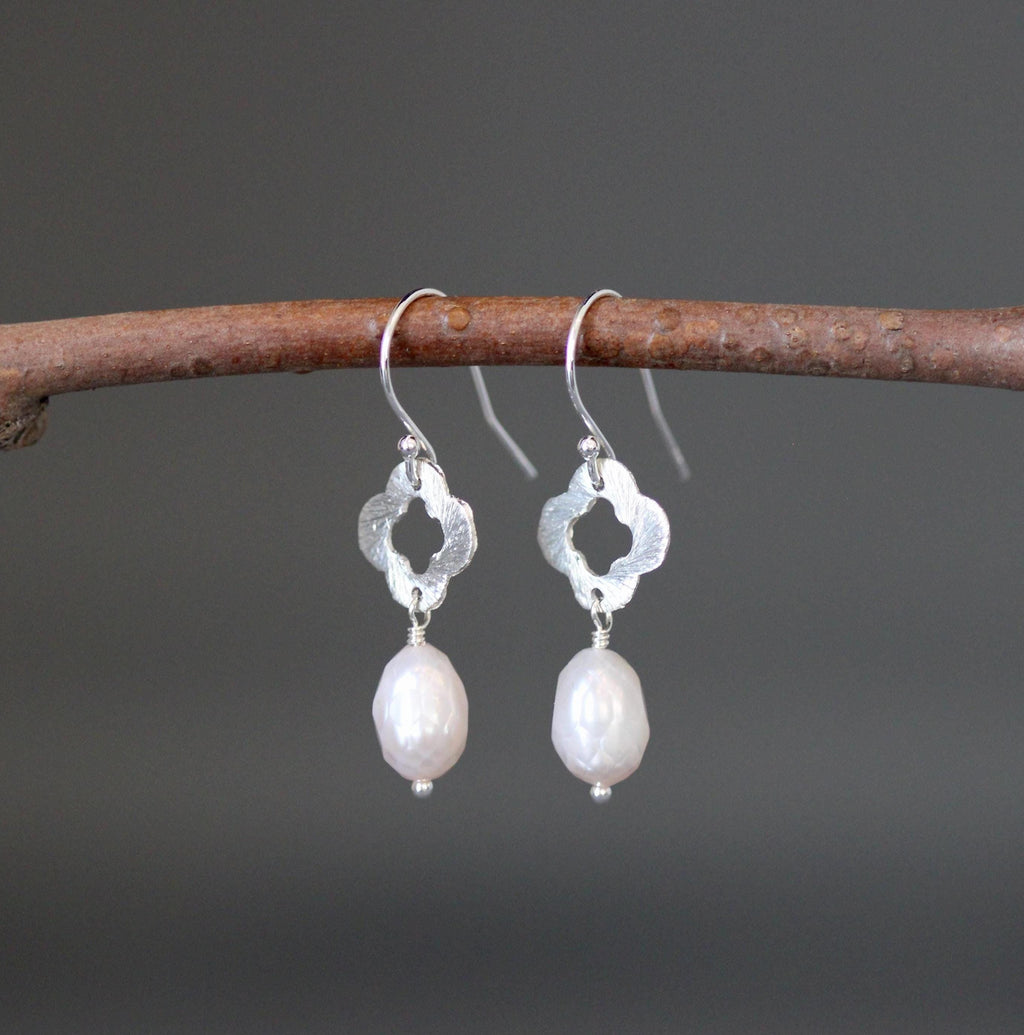 Faceted Freshwater Pearl Earrings on Brushed Bali Silver Links