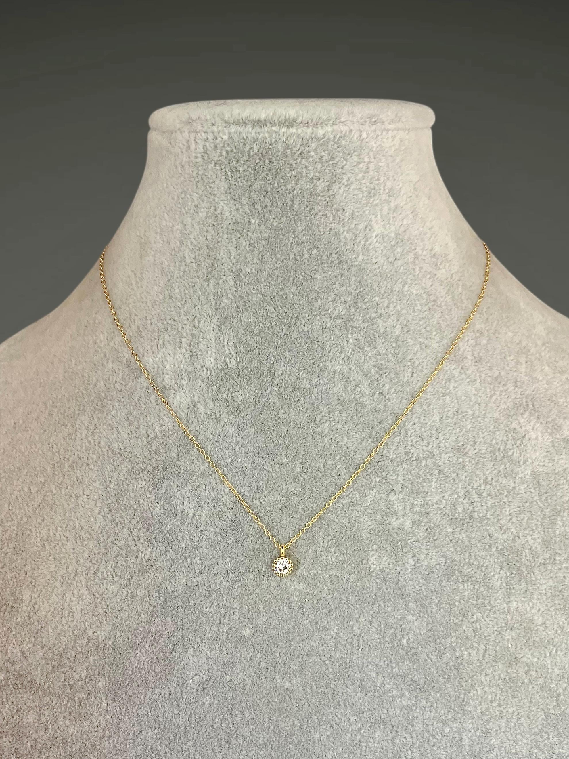 Cubic Zirconia Bezel Pendant Necklace in Gold Vermeil on a Gold Filled Chain