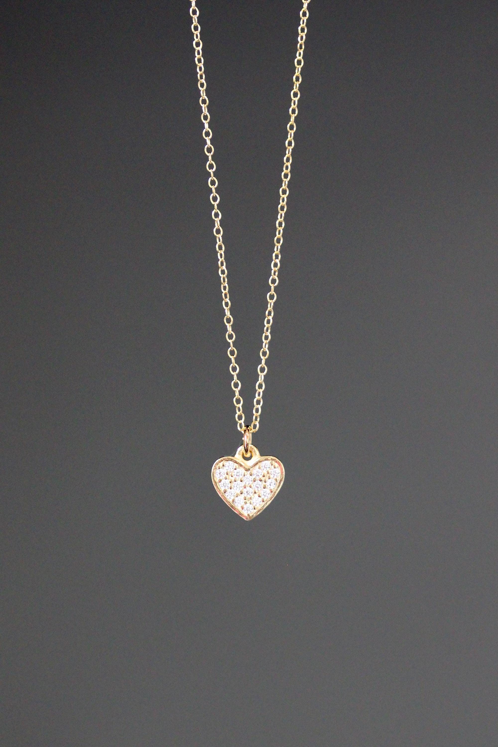 Gold Vermeil Cubic Zirconia Pave Heart Pendant Necklace