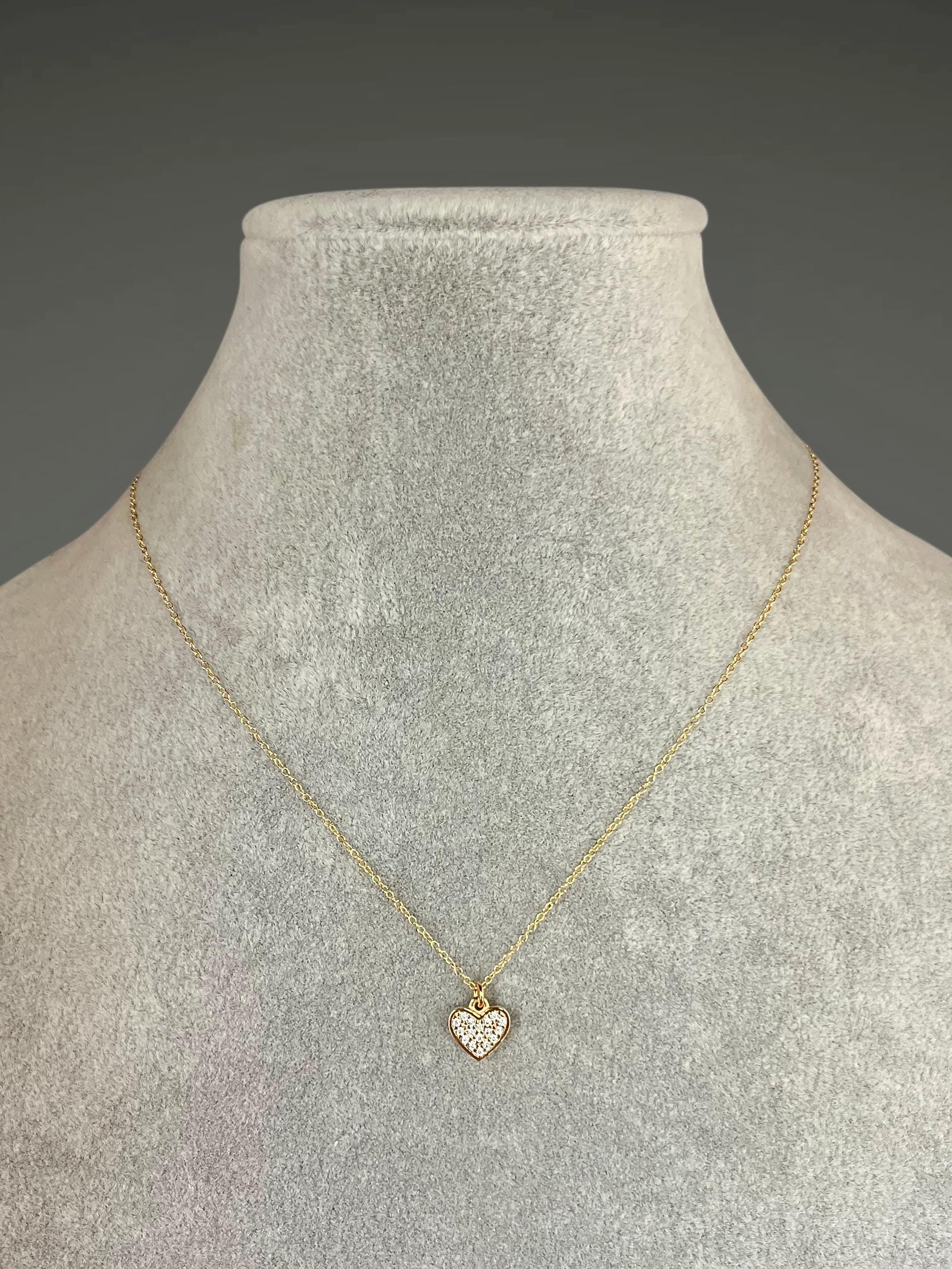 Gold Vermeil Cubic Zirconia Pave Heart Pendant Necklace