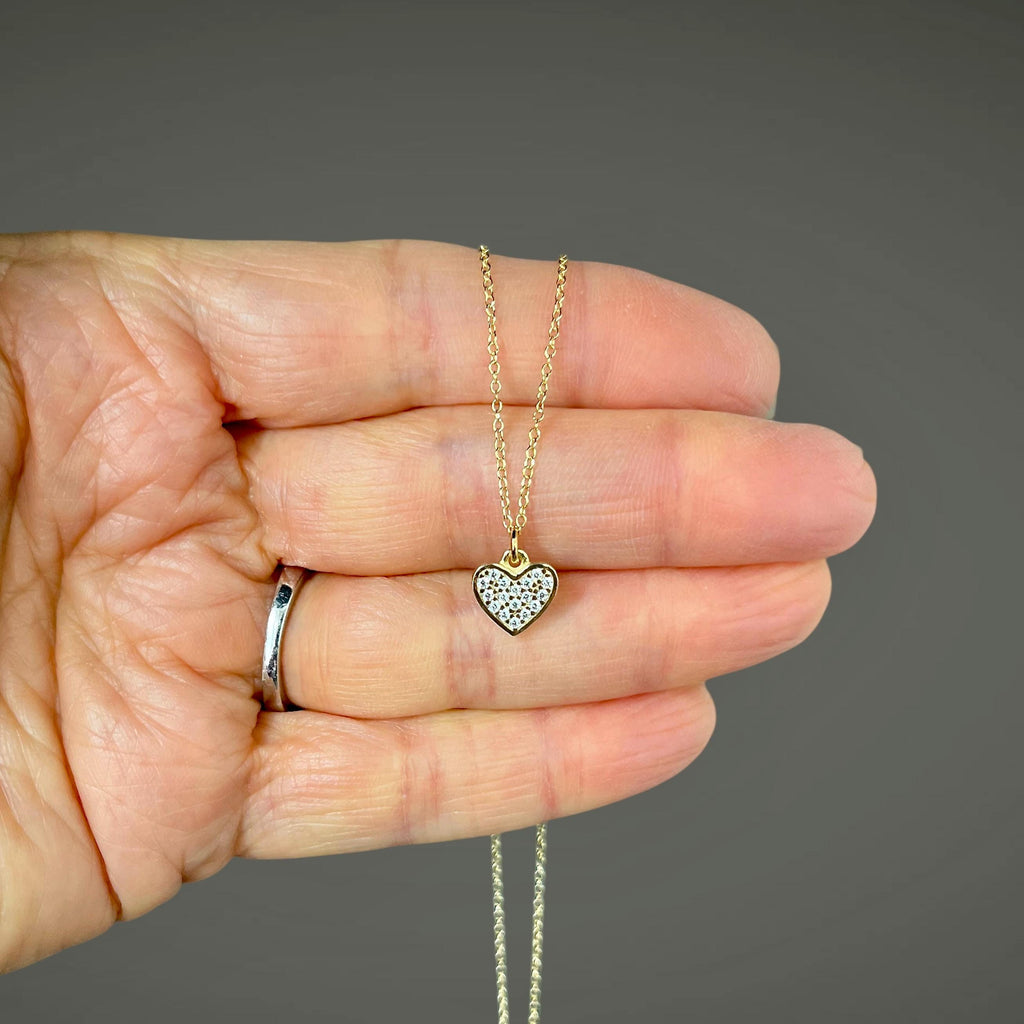 Gold Vermeil Cubic Zirconia Pave Heart Pendant Necklace