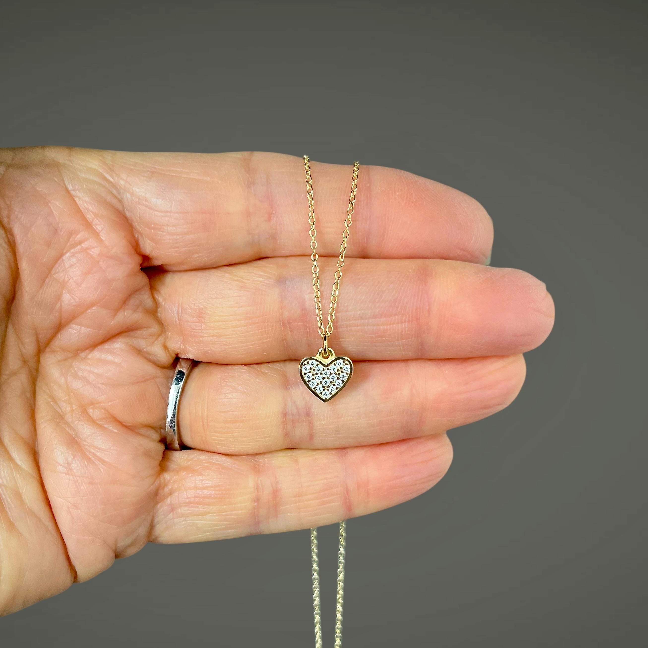 Gold Vermeil Cubic Zirconia Pave Heart Pendant Necklace