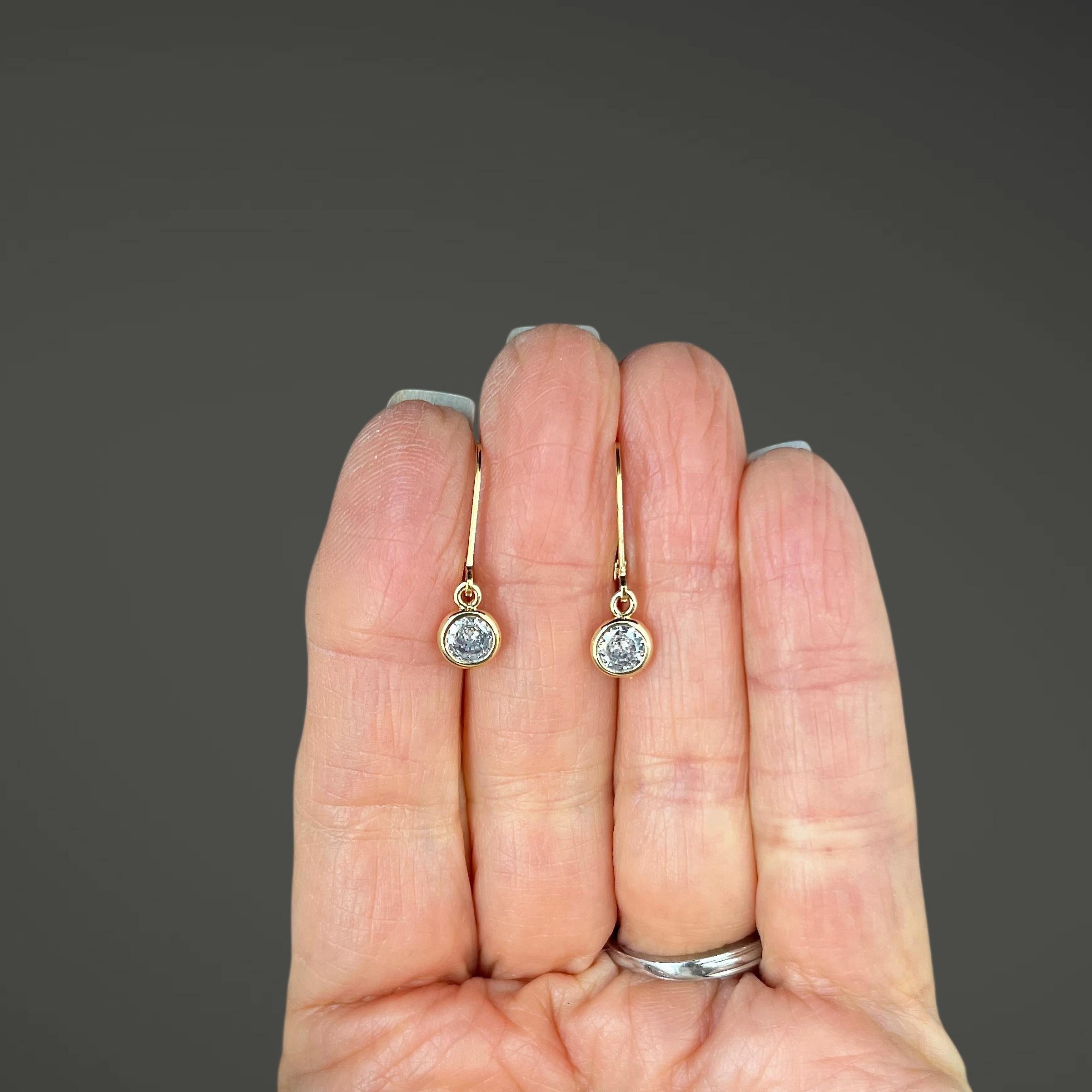 Clear Cubic Zirconia Round Stone Earrings in Gold Filled Bezels
