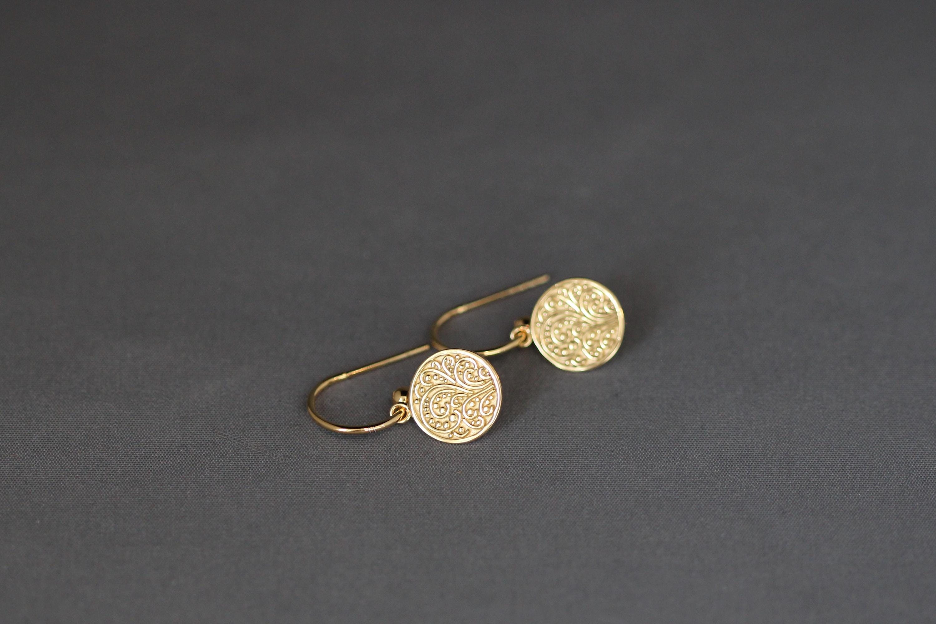 Gold Vermeil Round Medallion Charm Dangle Earrings