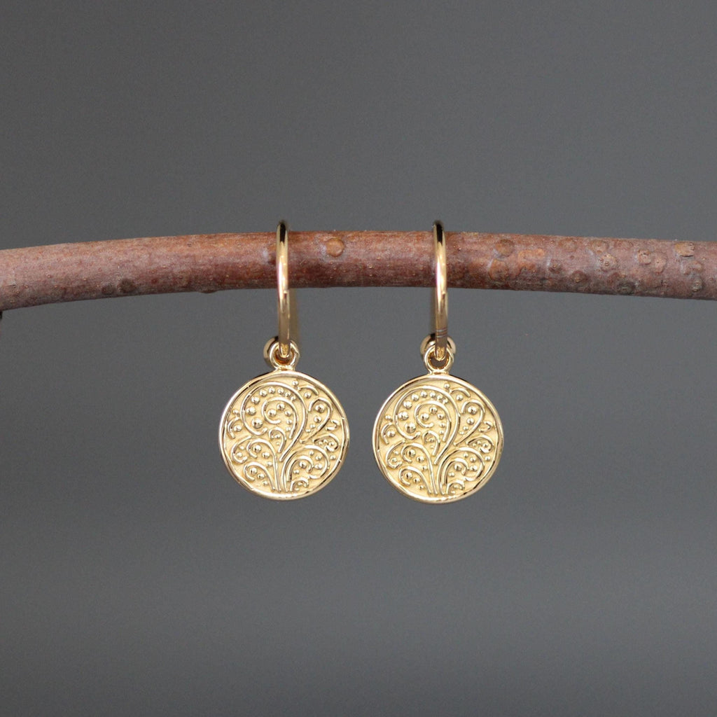 Gold Vermeil Round Medallion Charm Dangle Earrings