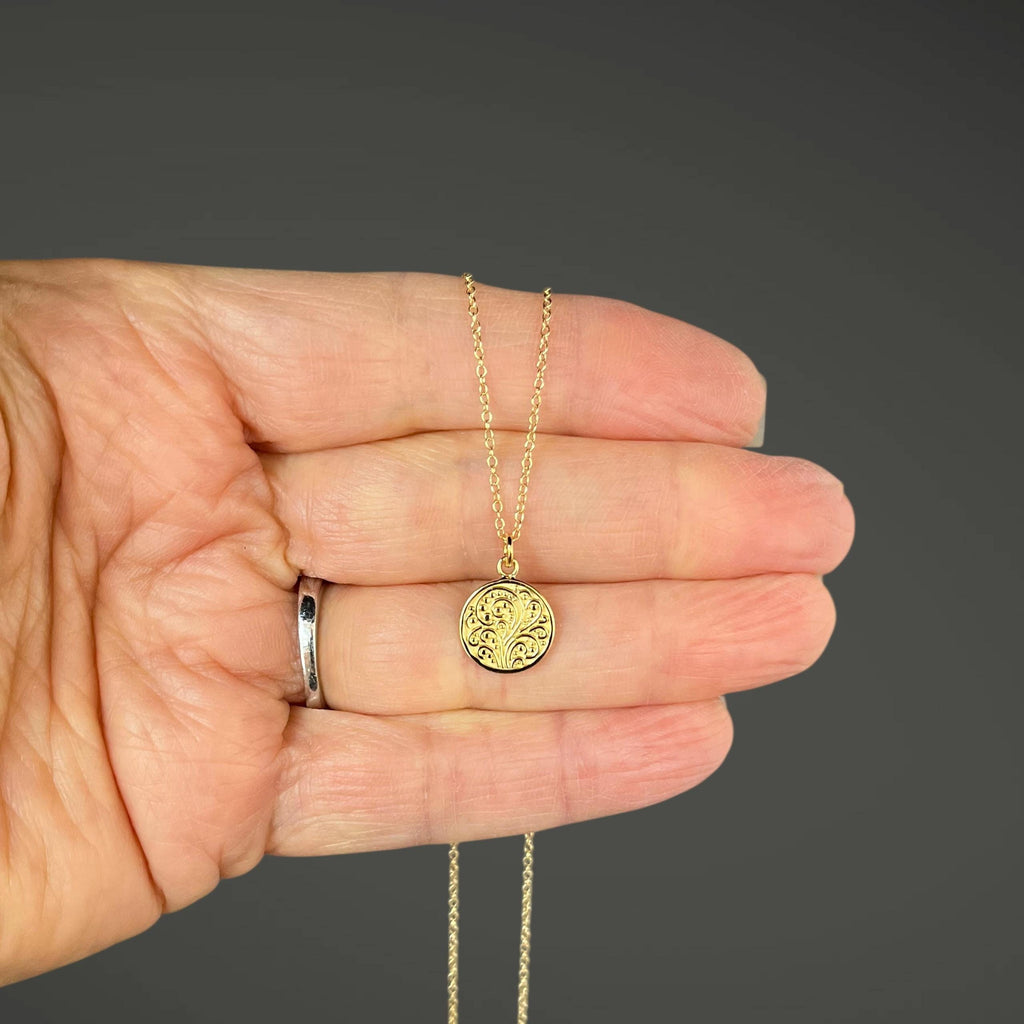 Gold Vermeil Paisley Medallion Necklace on a Gold Filled Chain