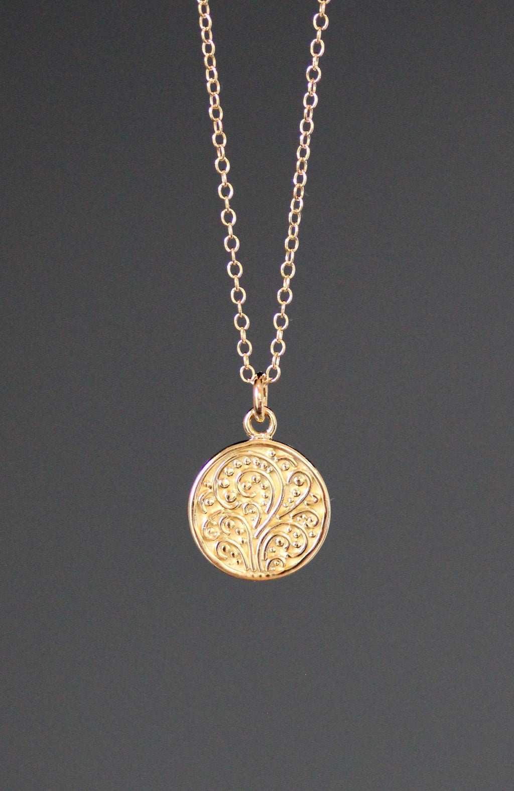 Gold Vermeil Paisley Medallion Necklace on a Gold Filled Chain
