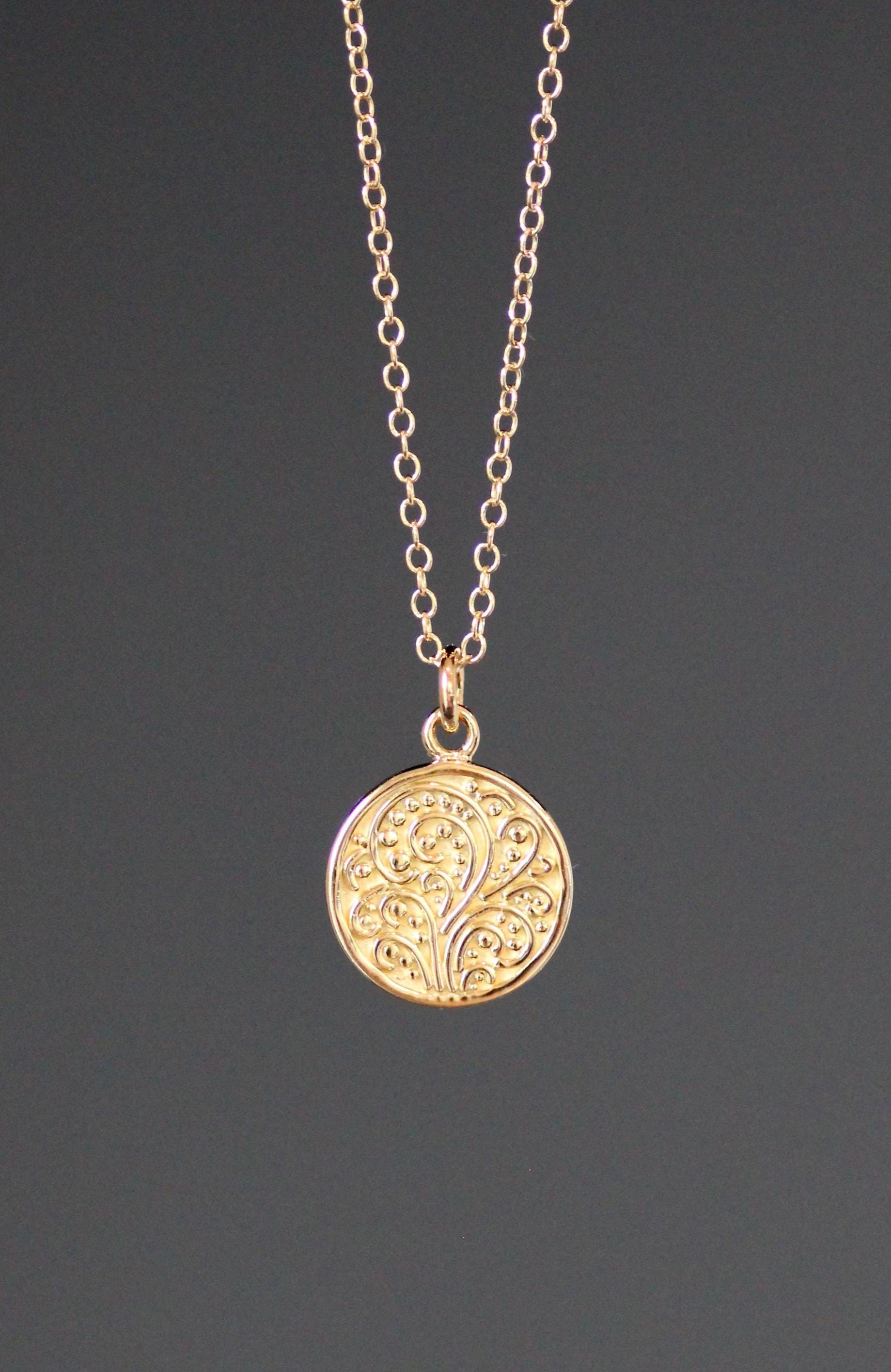 Gold Vermeil Paisley Medallion Necklace on a Gold Filled Chain