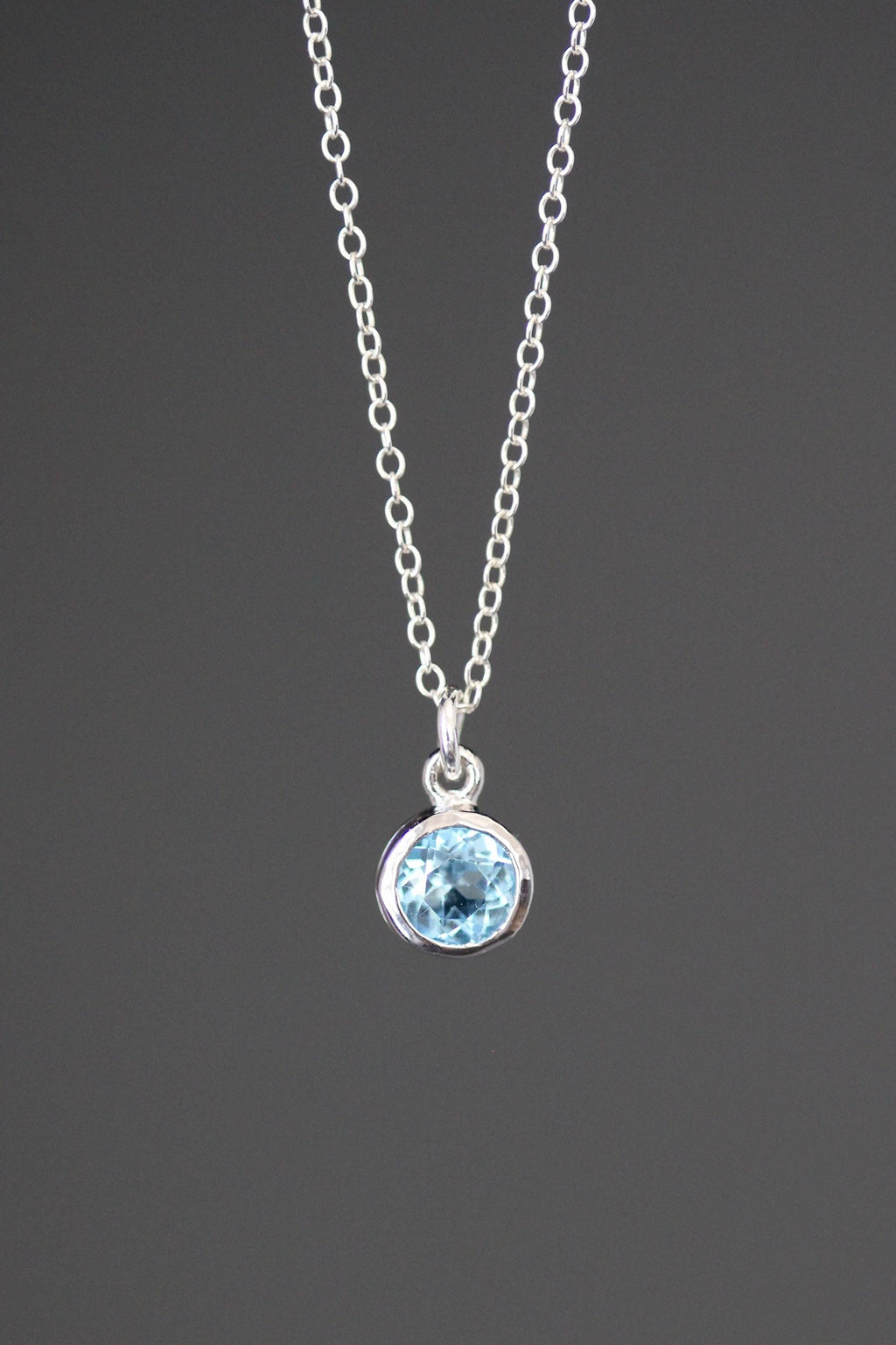 Blue Topaz Bezel Pendant Necklace in Sterling Silver