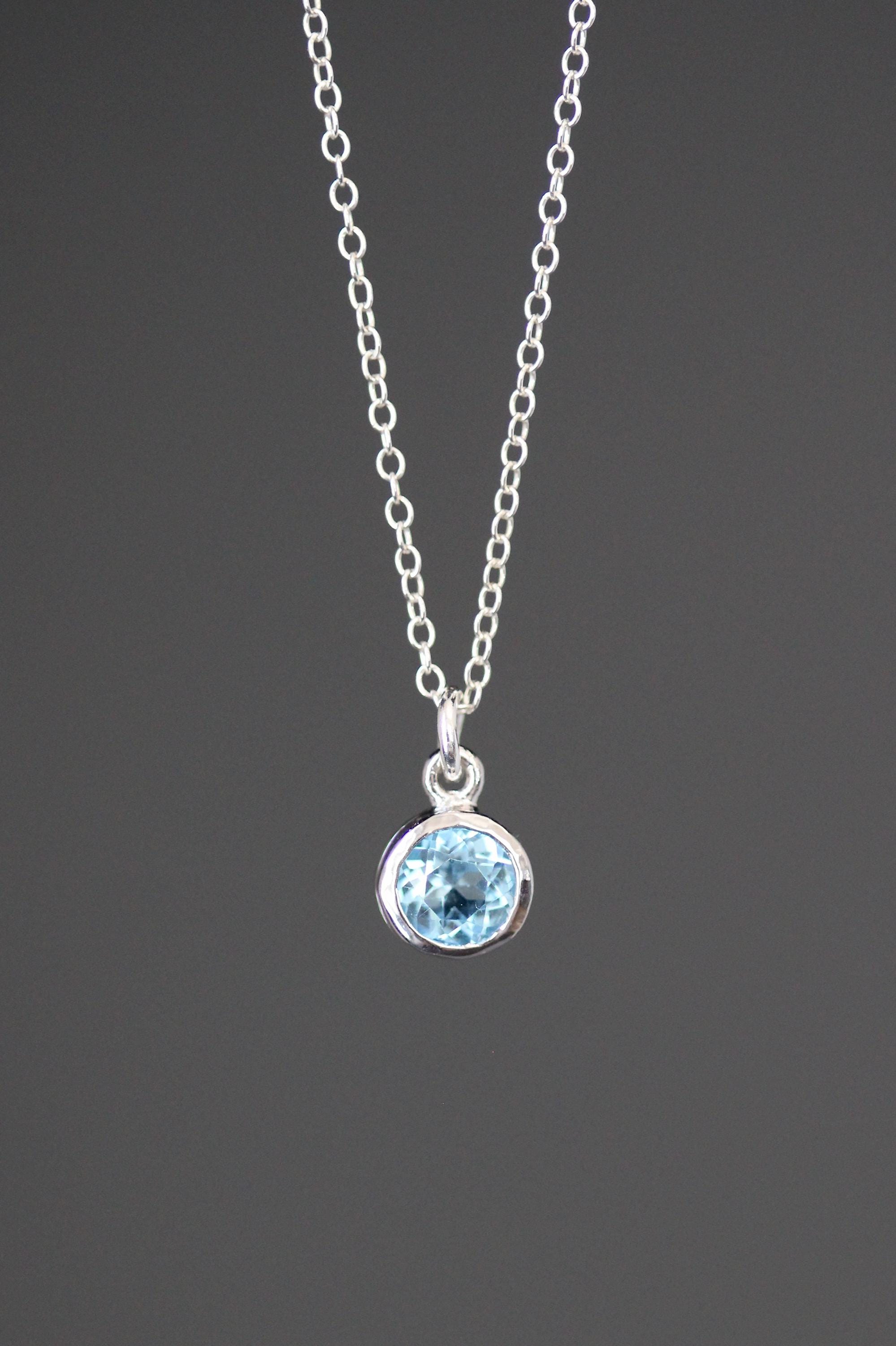 Blue Topaz Bezel Pendant Necklace in Sterling Silver
