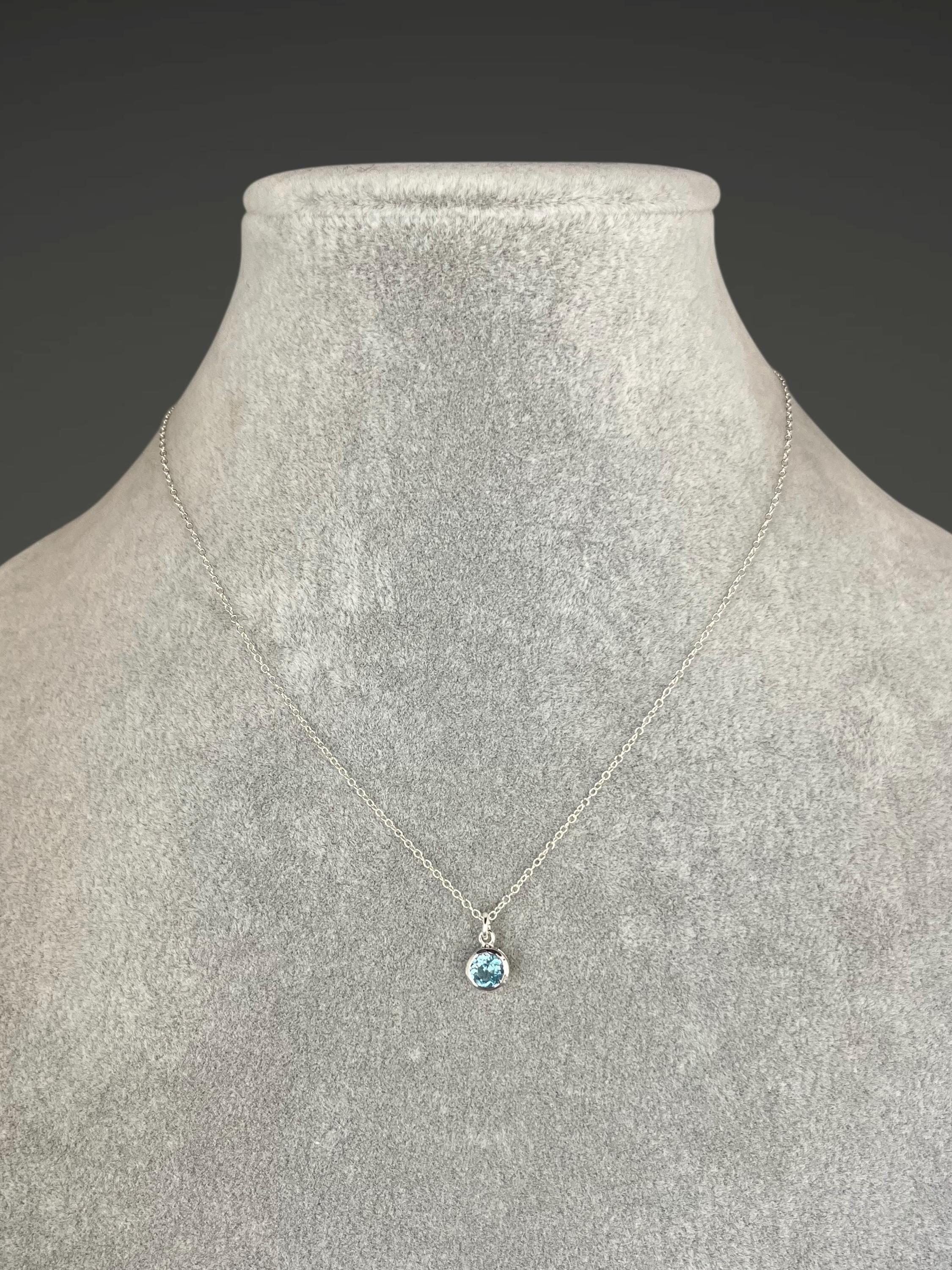 Blue Topaz Bezel Pendant Necklace in Sterling Silver