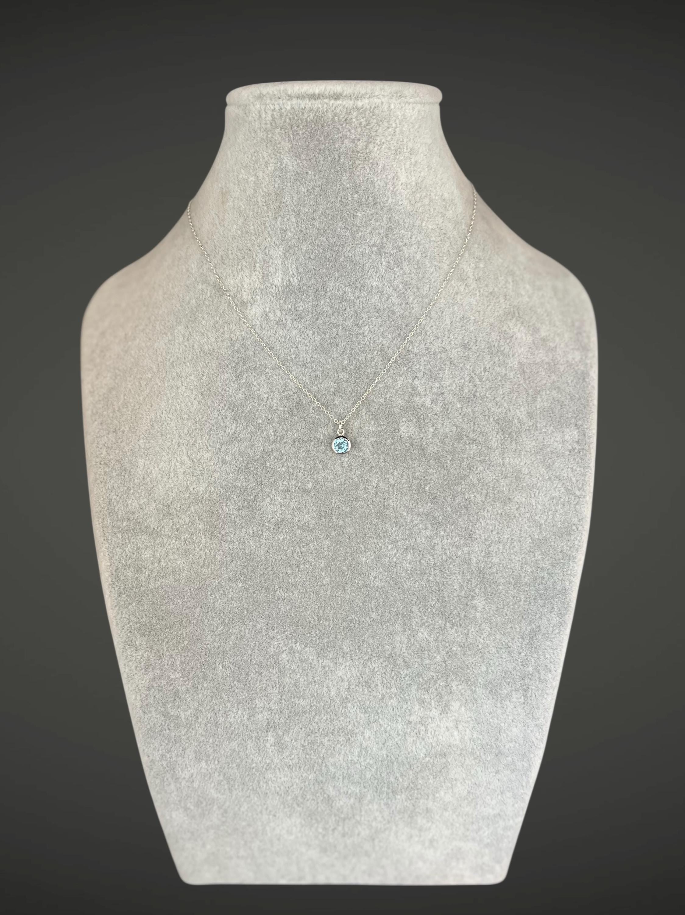 Blue Topaz Bezel Pendant Necklace in Sterling Silver