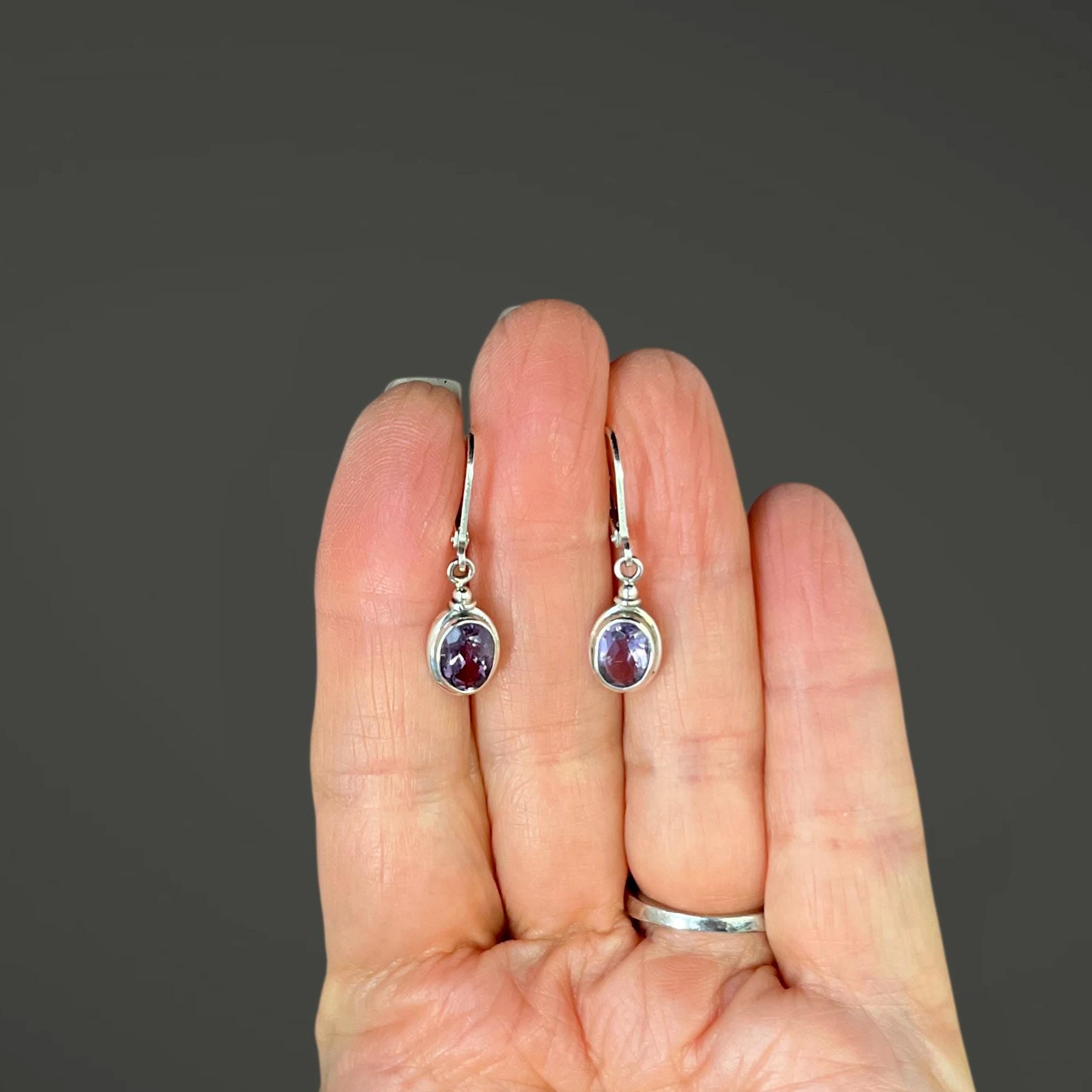 Amethyst Bezel Earrings on Bali Sterling Silver Charm Leverbacks