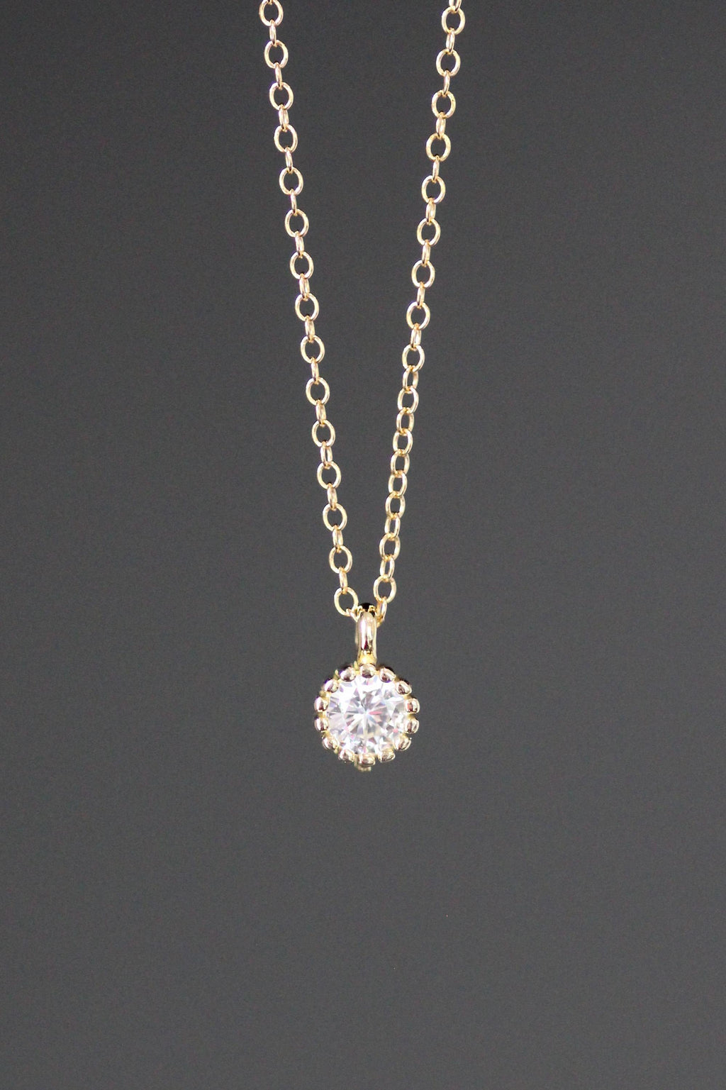 Cubic Zirconia Bezel Pendant Necklace in Gold Vermeil on a Gold Filled Chain