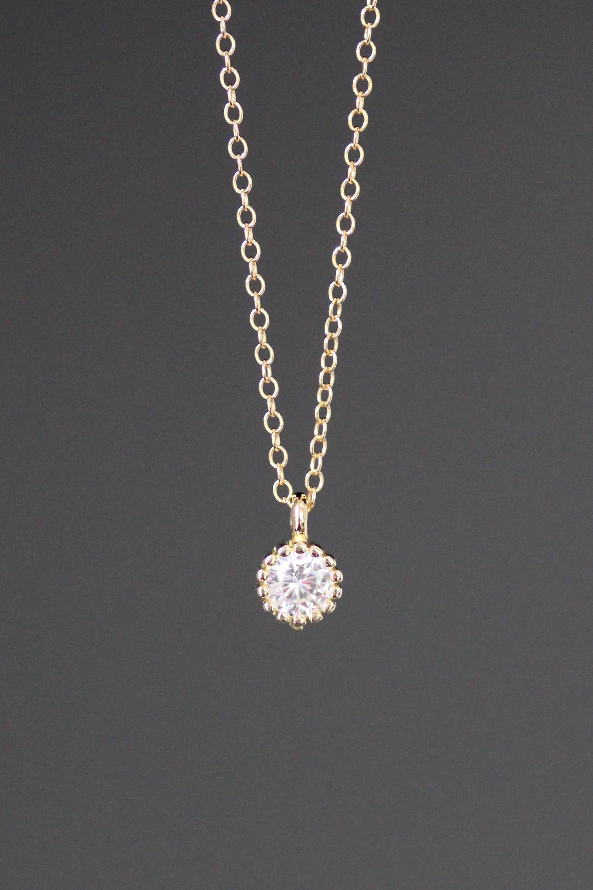 Cubic Zirconia Bezel Pendant Necklace in Gold Vermeil on a Gold Filled Chain