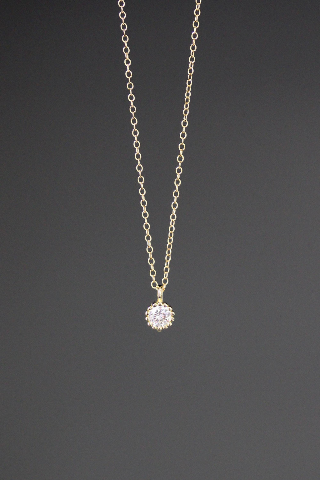 Cubic Zirconia Bezel Pendant Necklace in Gold Vermeil on a Gold Filled Chain