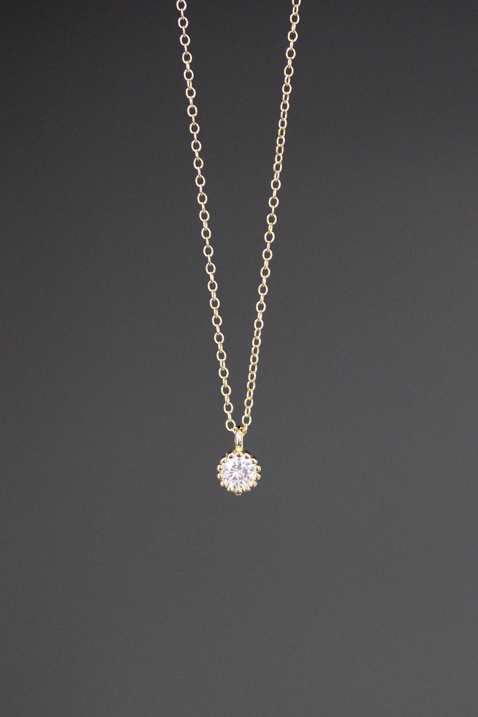 Cubic Zirconia Bezel Pendant Necklace in Gold Vermeil on a Gold Filled Chain