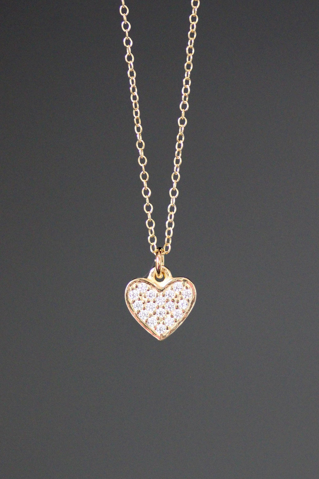 Gold Vermeil Cubic Zirconia Pave Heart Pendant Necklace